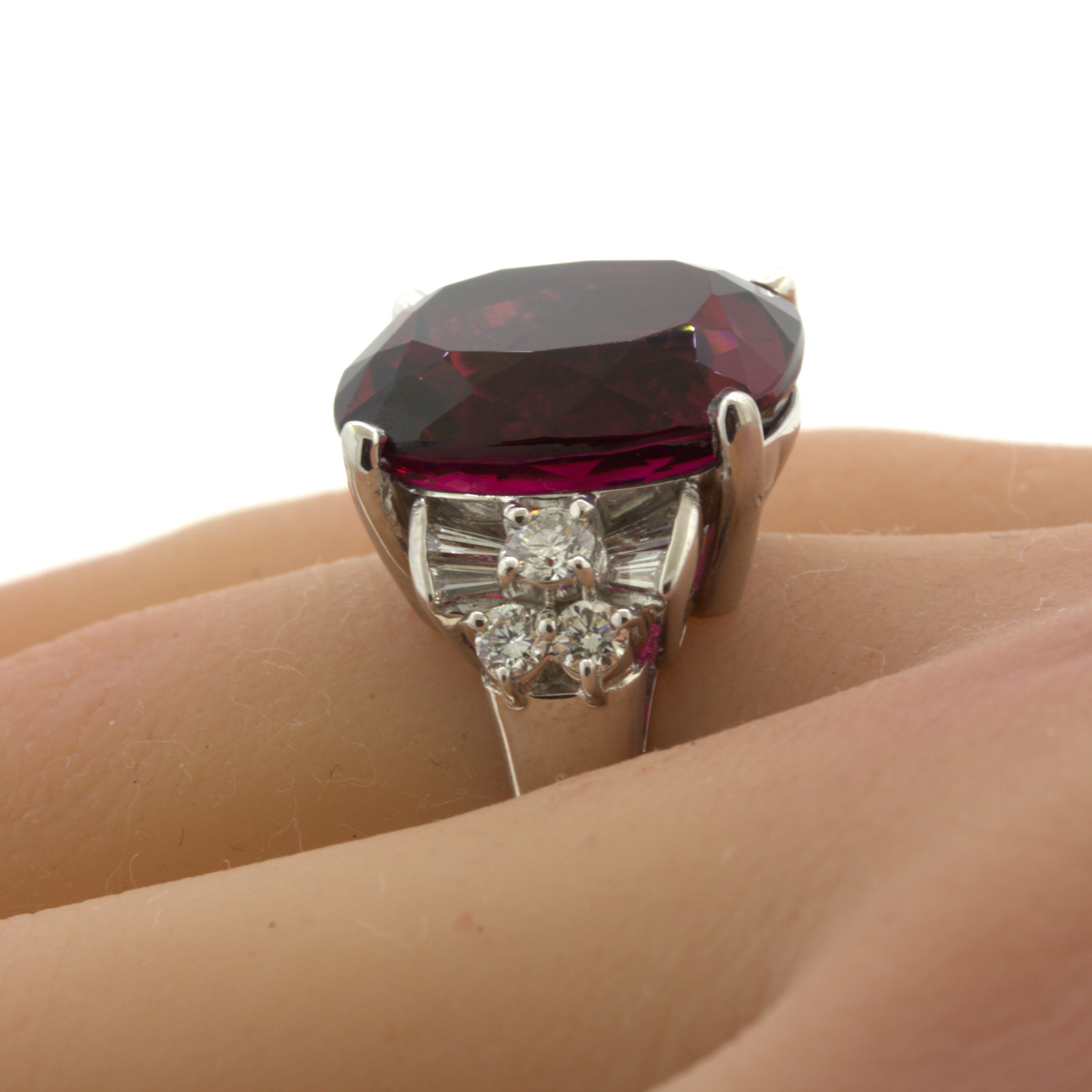 15.64 Carat Rhodolite Garnet Diamond Platinum Ring