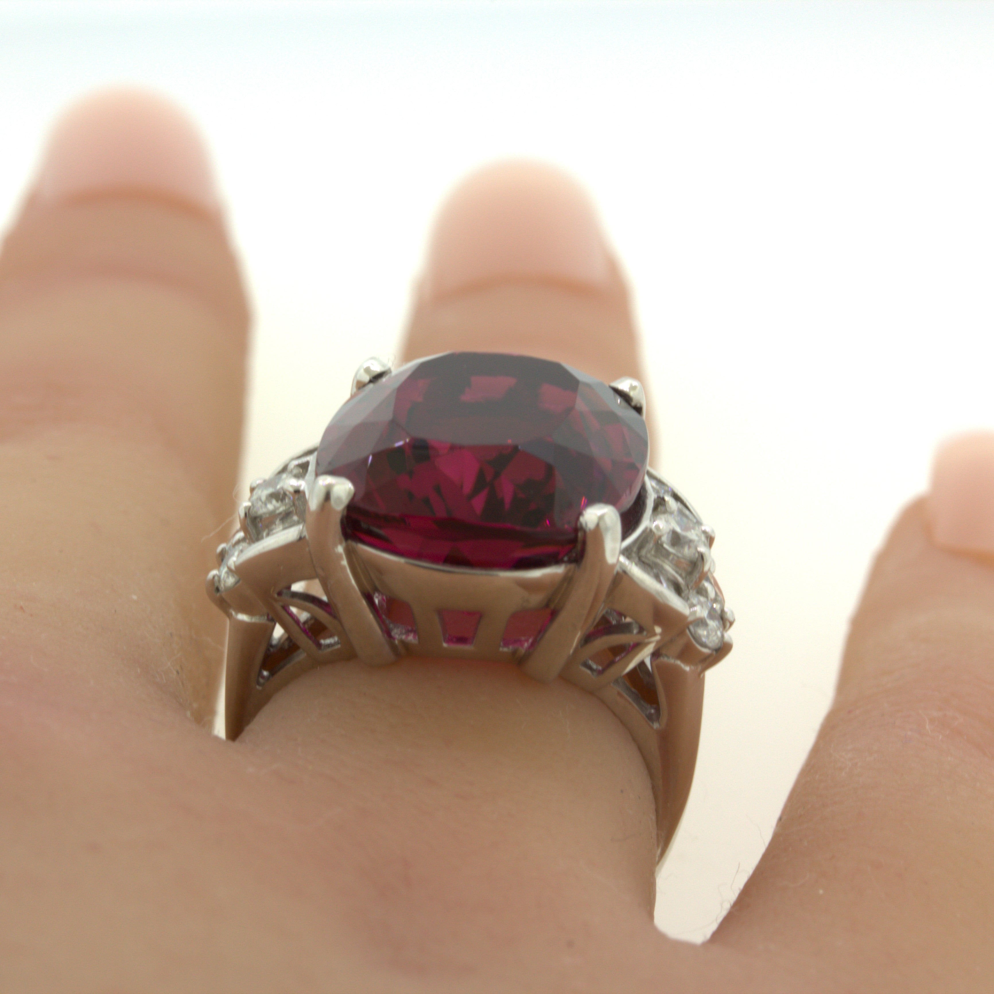 15.64 Carat Rhodolite Garnet Diamond Platinum Ring