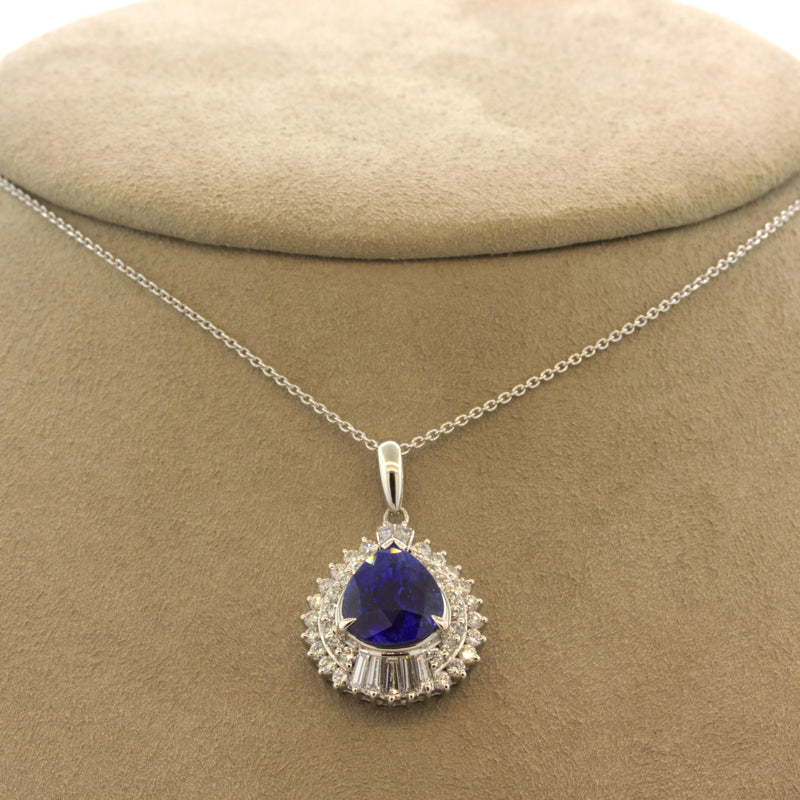 5.18 Carat Ceylon Sapphire Diamond Platinum Pendant, GIA Certified