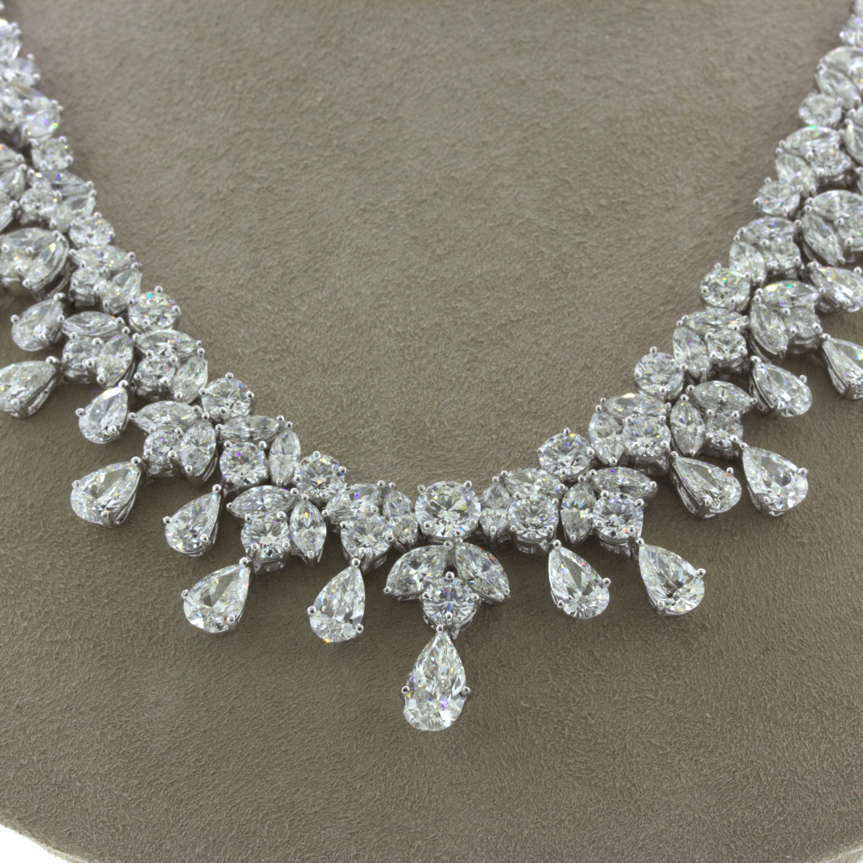 Mid-Century 54 Carat Diamond Drop Platinum Bib Necklace