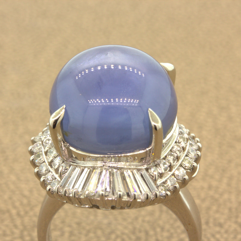 26.75 Carat Star Sapphire Diamond Platinum Cocktail Ring