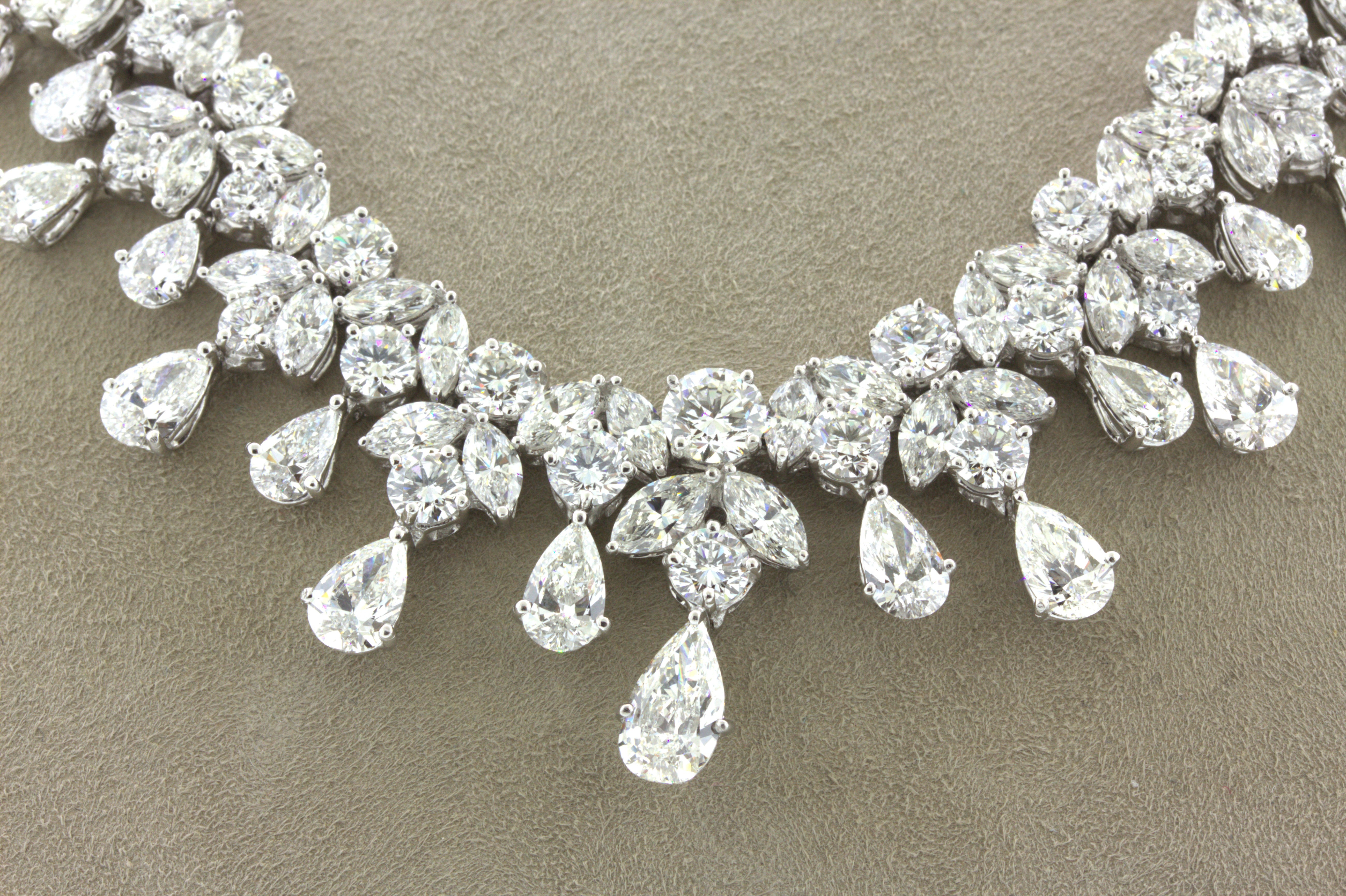 Mid-Century 54 Carat Diamond Drop Platinum Bib Necklace