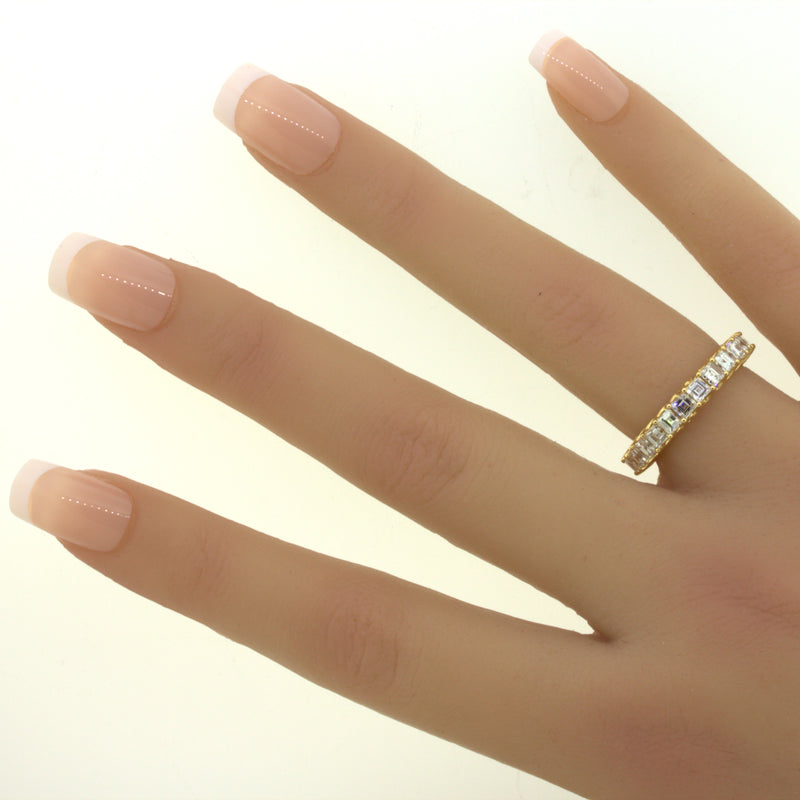 3.46 Carat Assher-cut Diamond 18k Yellow Gold Eternity Band Ring