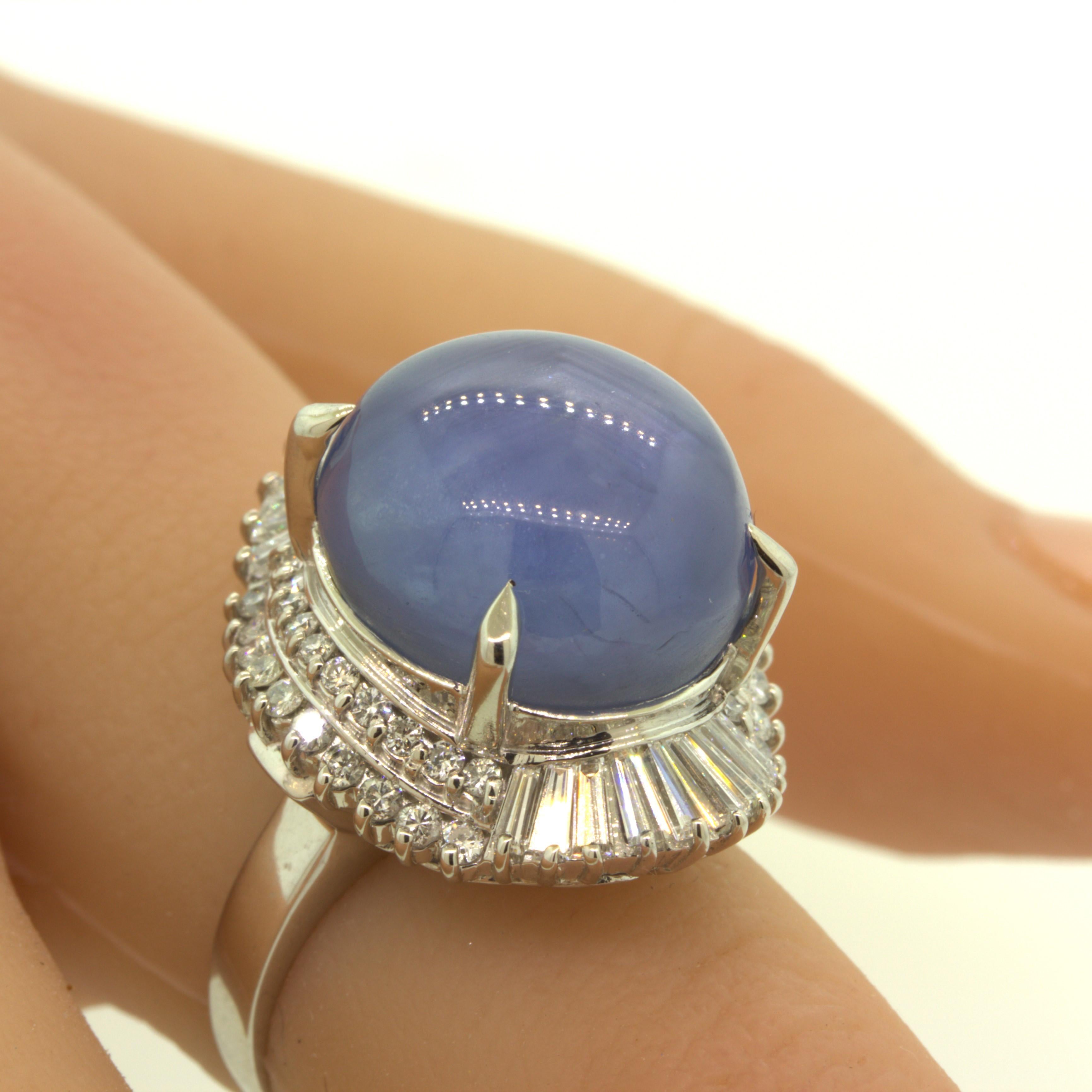 26.75 Carat Star Sapphire Diamond Platinum Cocktail Ring