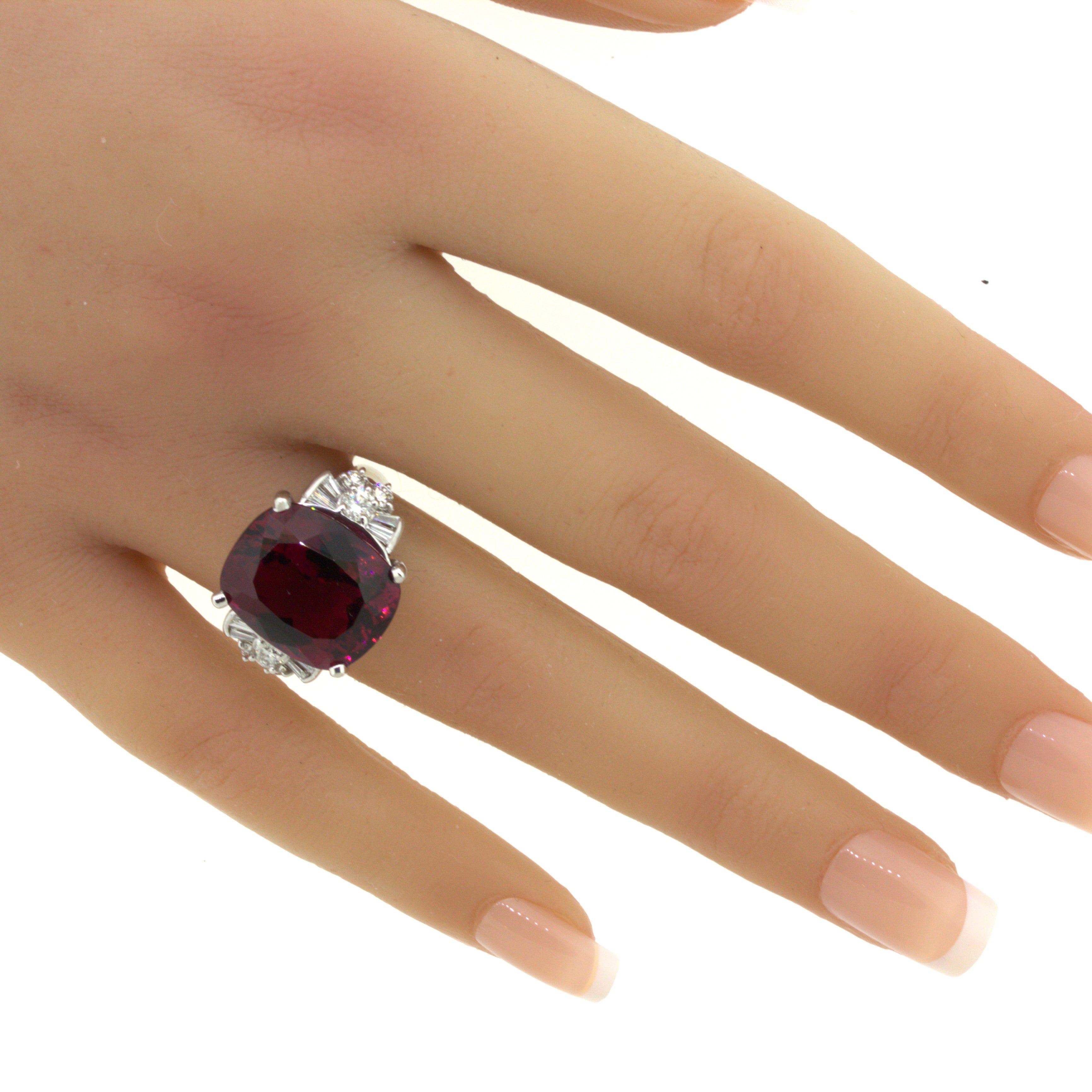 15.64 Carat Rhodolite Garnet Diamond Platinum Ring