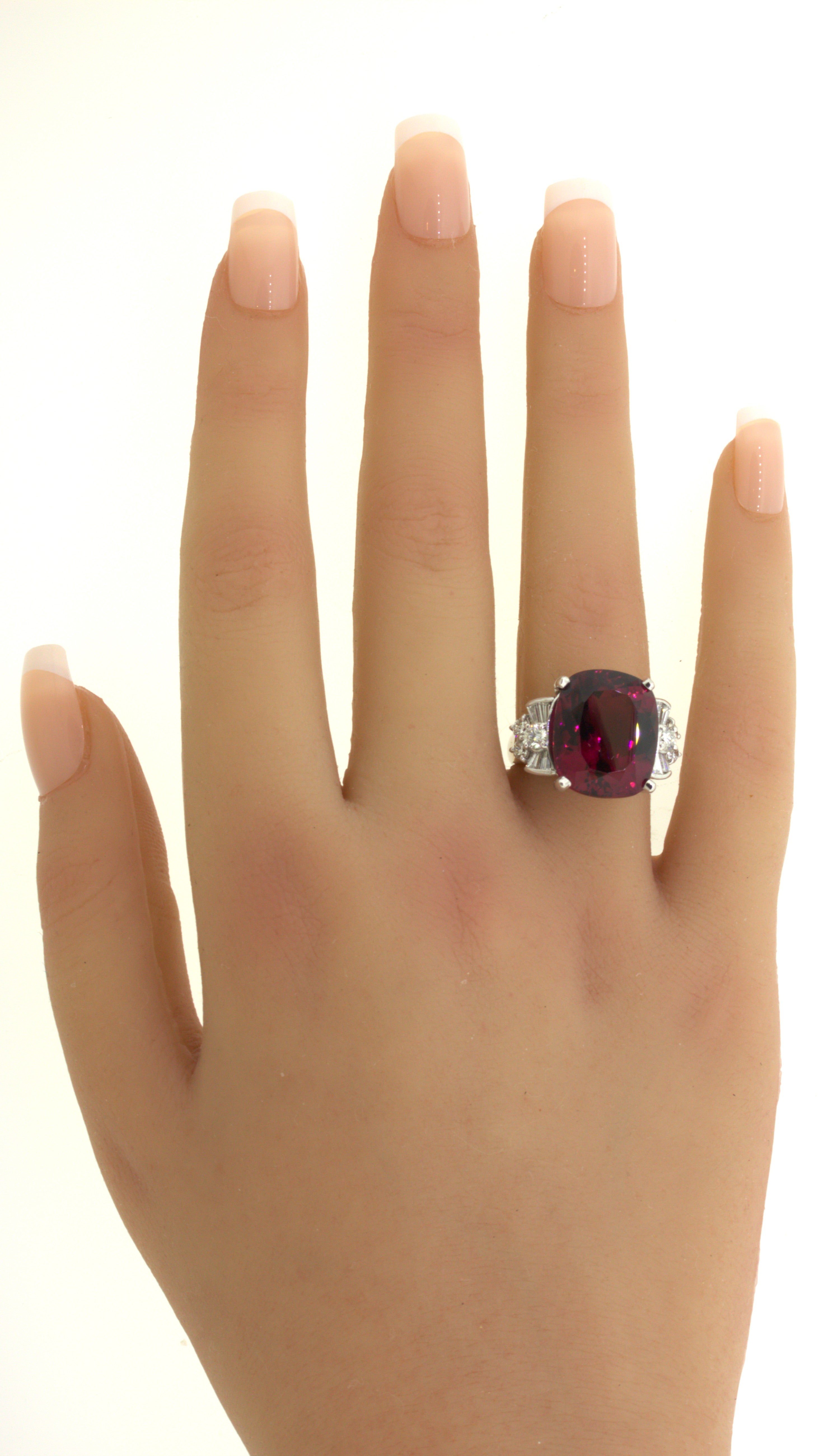 15.64 Carat Rhodolite Garnet Diamond Platinum Ring