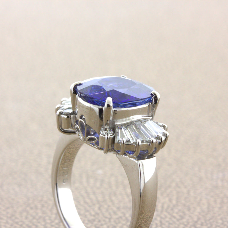 5.26 Carat Ceylon Sapphire Diamond Platinum Ring, GIA Certified