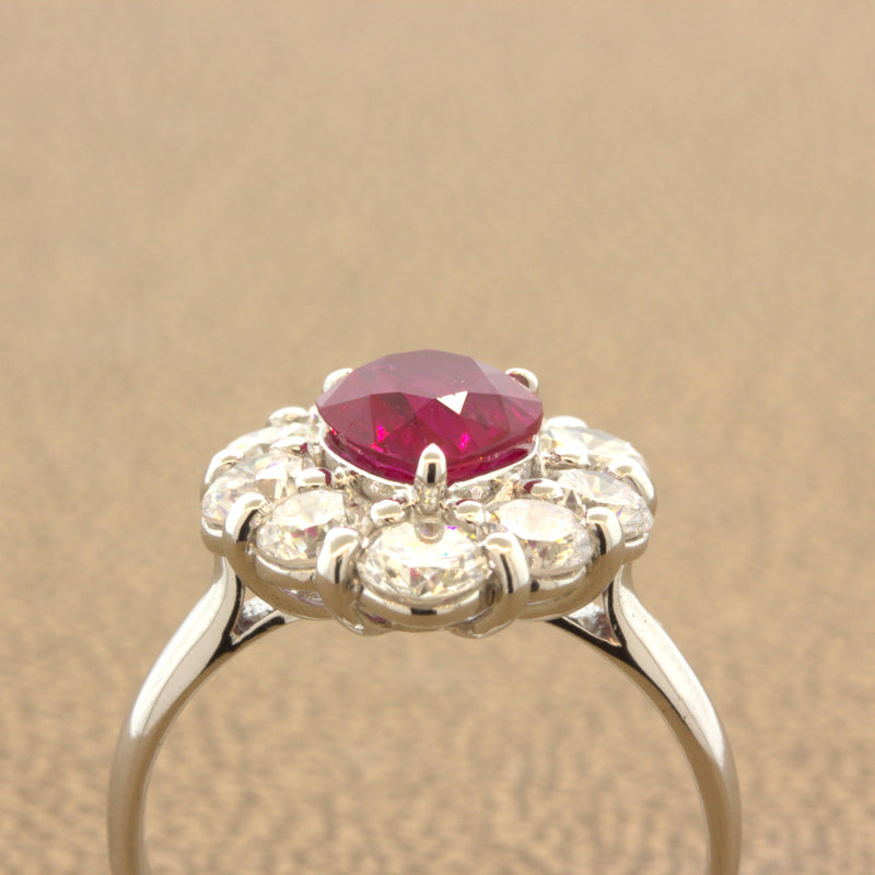 Superb 1.79 Carat Burmese Ruby Diamond Platinum Ring, GIA Certified