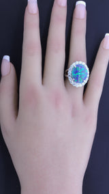 10.18 Carat Australian Black Opal Diamond Halo Platinum Ring
