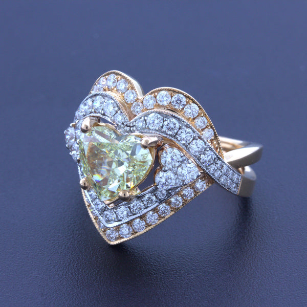 2.05 Carat Fancy Light Yellow Heart-Shape Diamond 18K Rose Gold Ring, GIA Certif