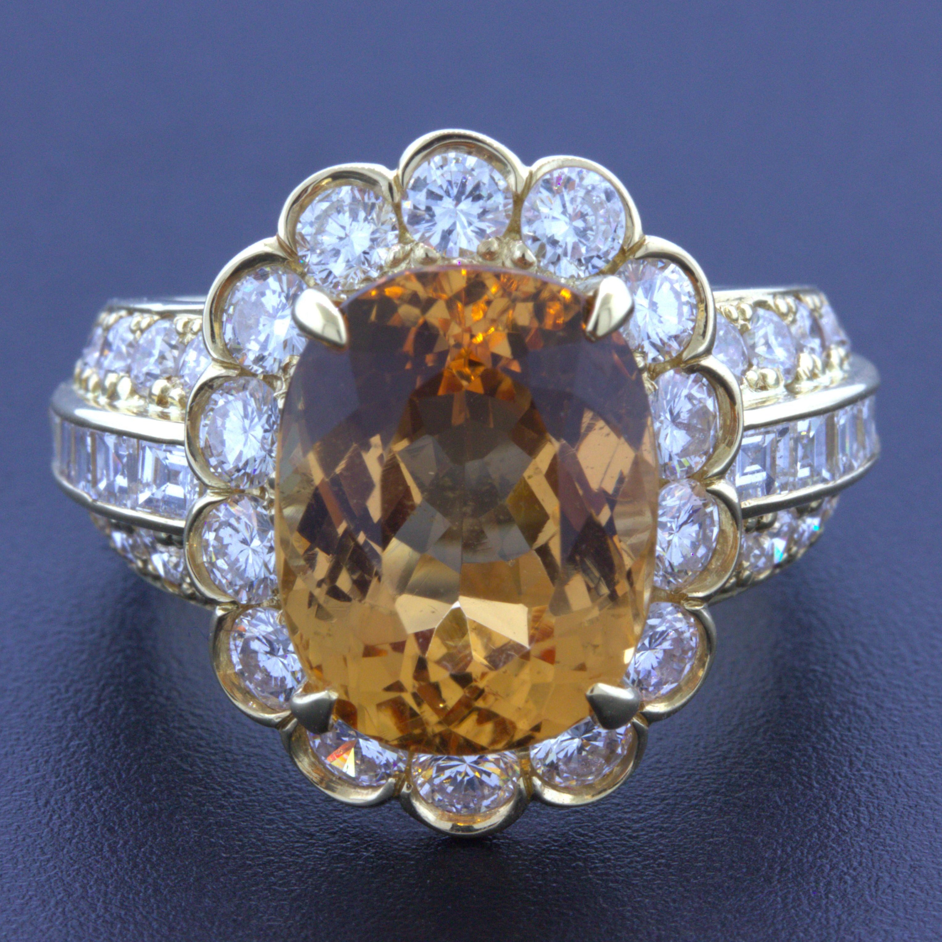 7.07 Carat Imperial Topaz Diamond 18k Yellow Gold Ring