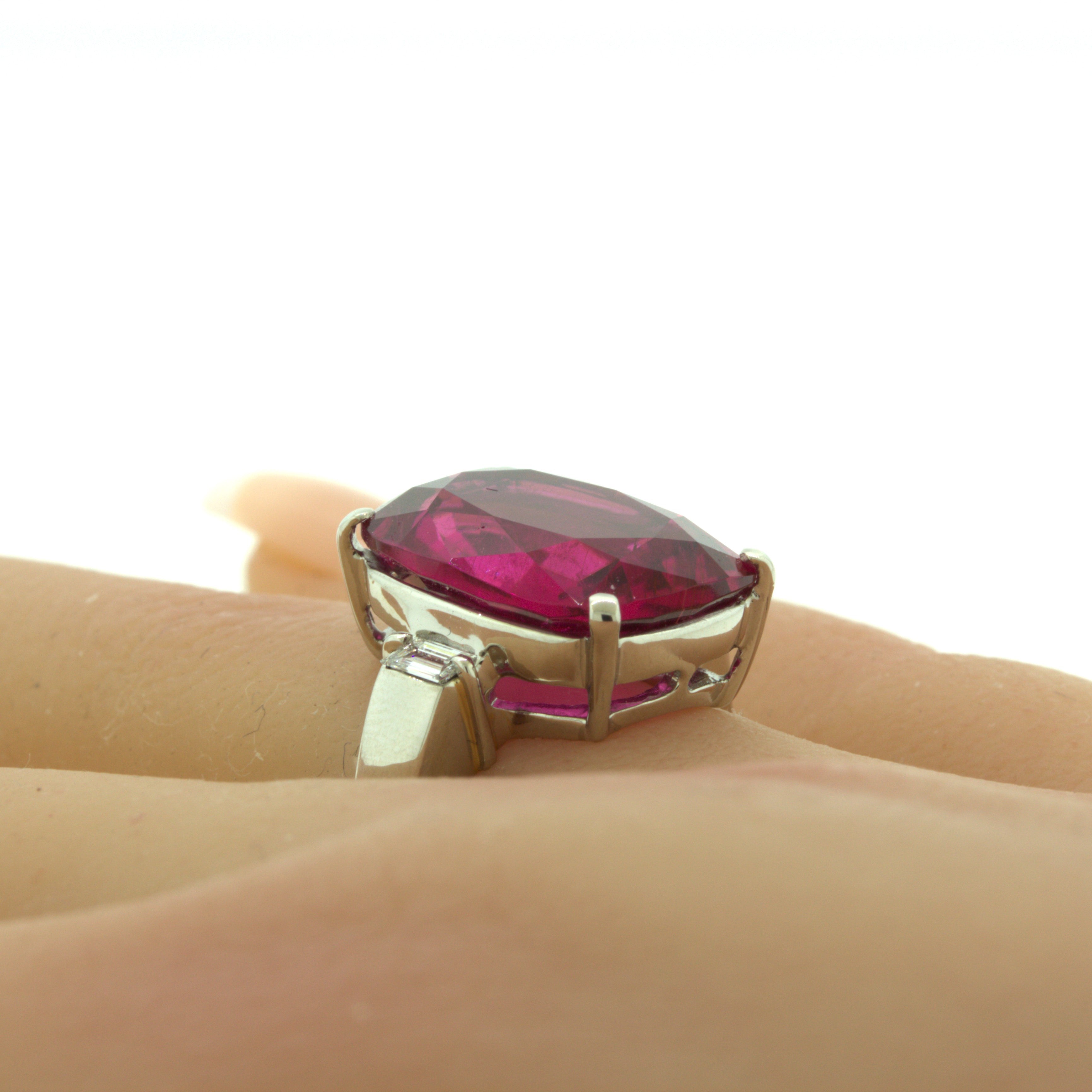 10.44 Carat Rubellite Tourmaline Diamond Platinum 3-Stone Ring