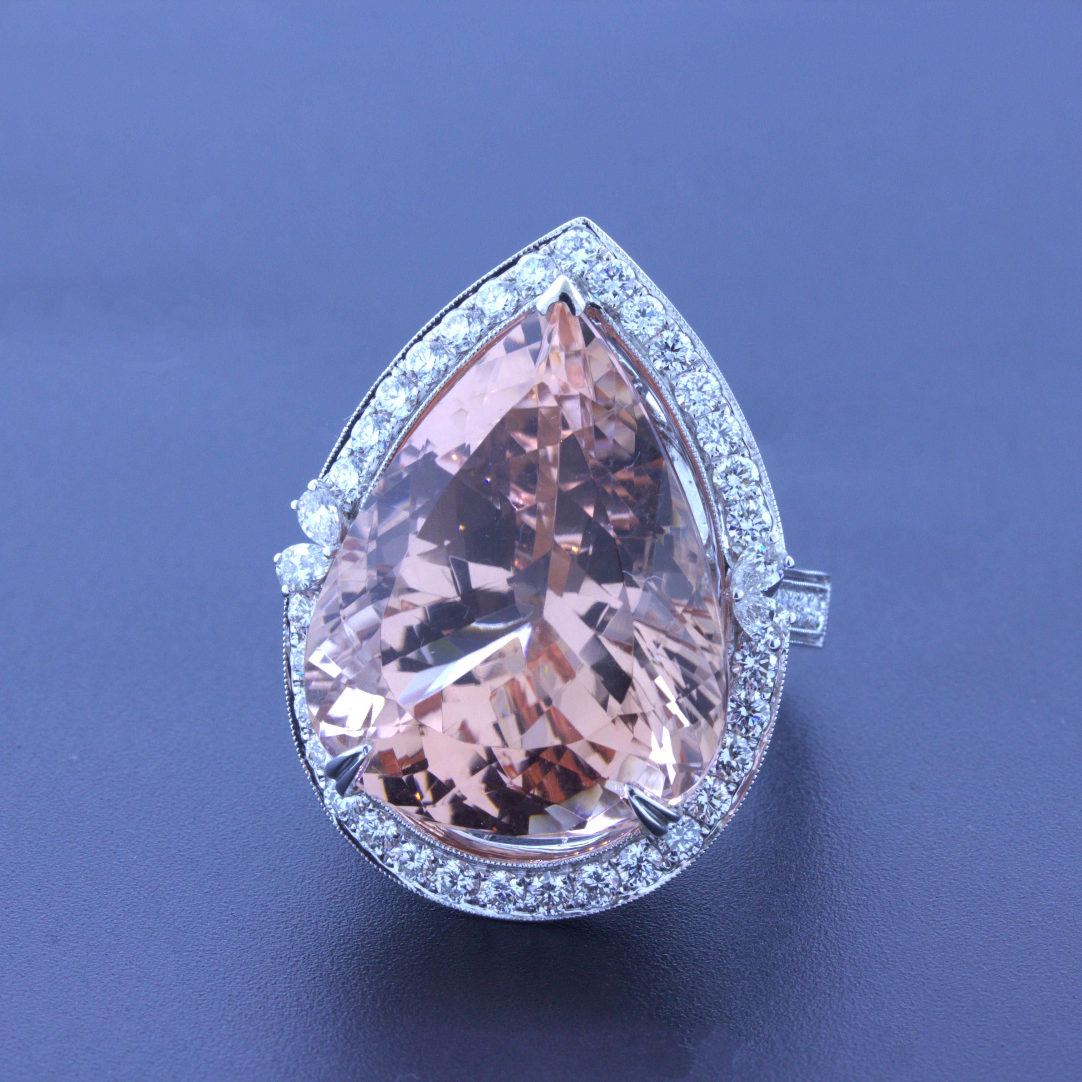 30.27 Carat Morganite Diamond 18k White Gold Cocktail Ring