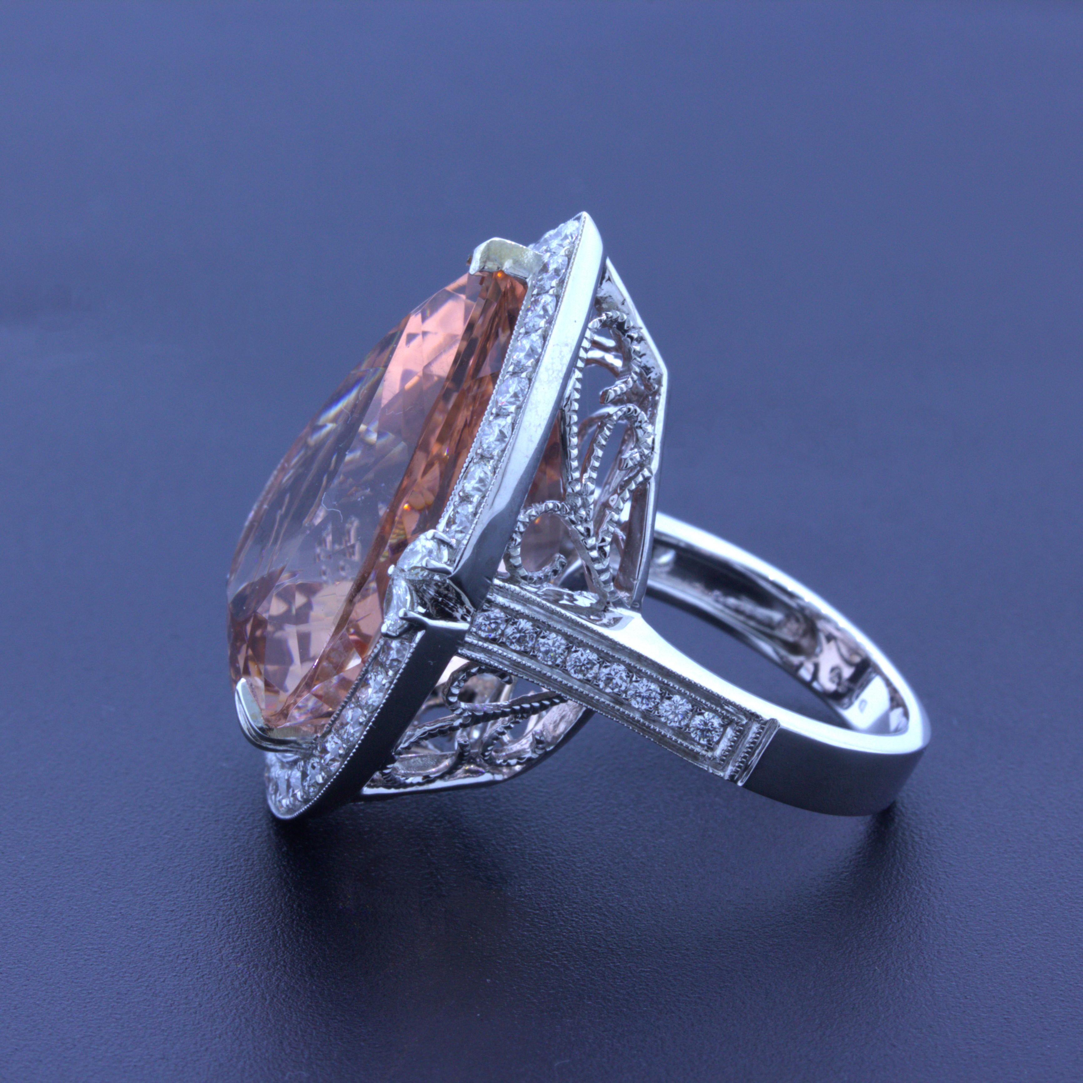 30.27 Carat Morganite Diamond 18k White Gold Cocktail Ring