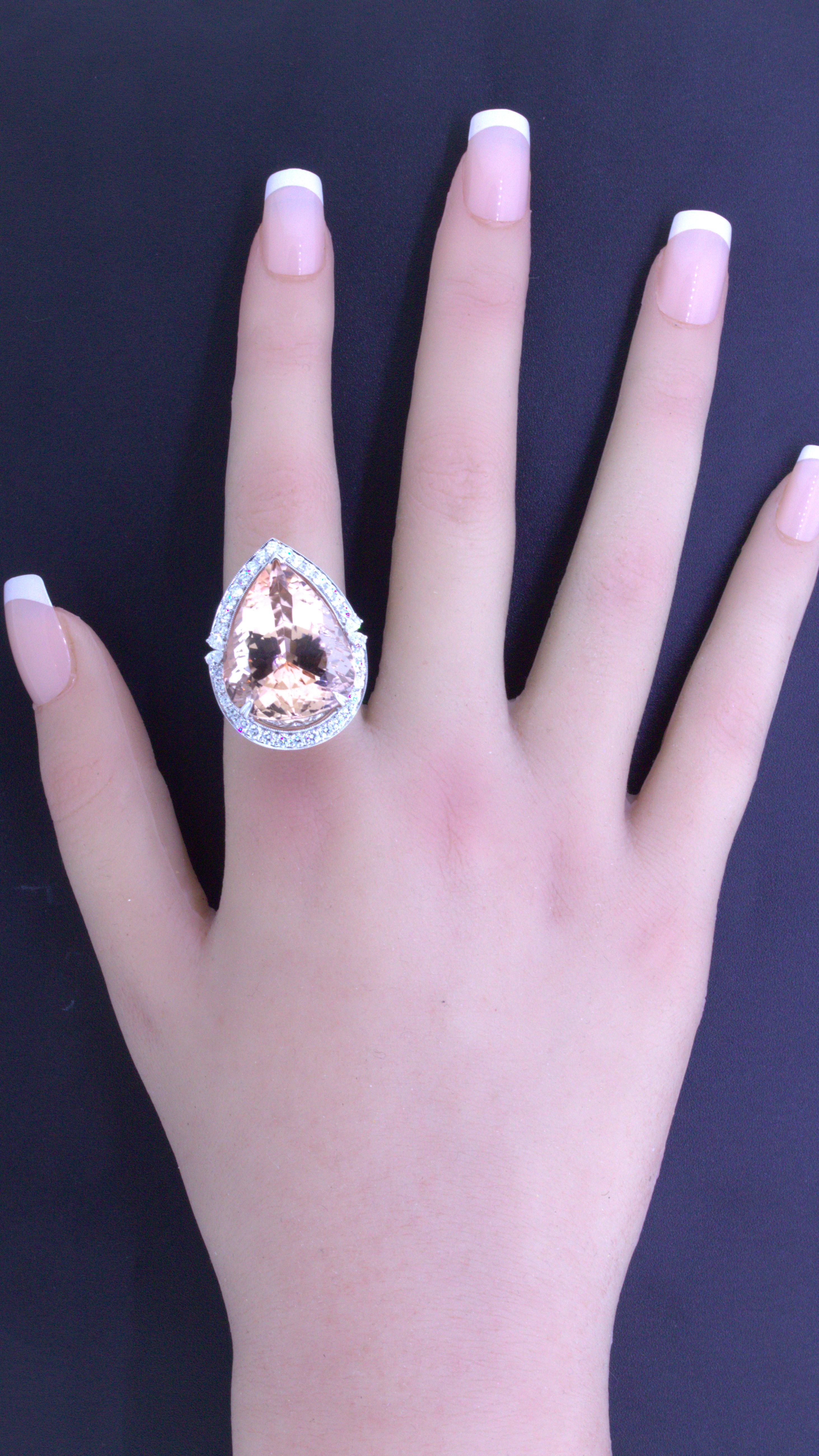 30.27 Carat Morganite Diamond 18k White Gold Cocktail Ring