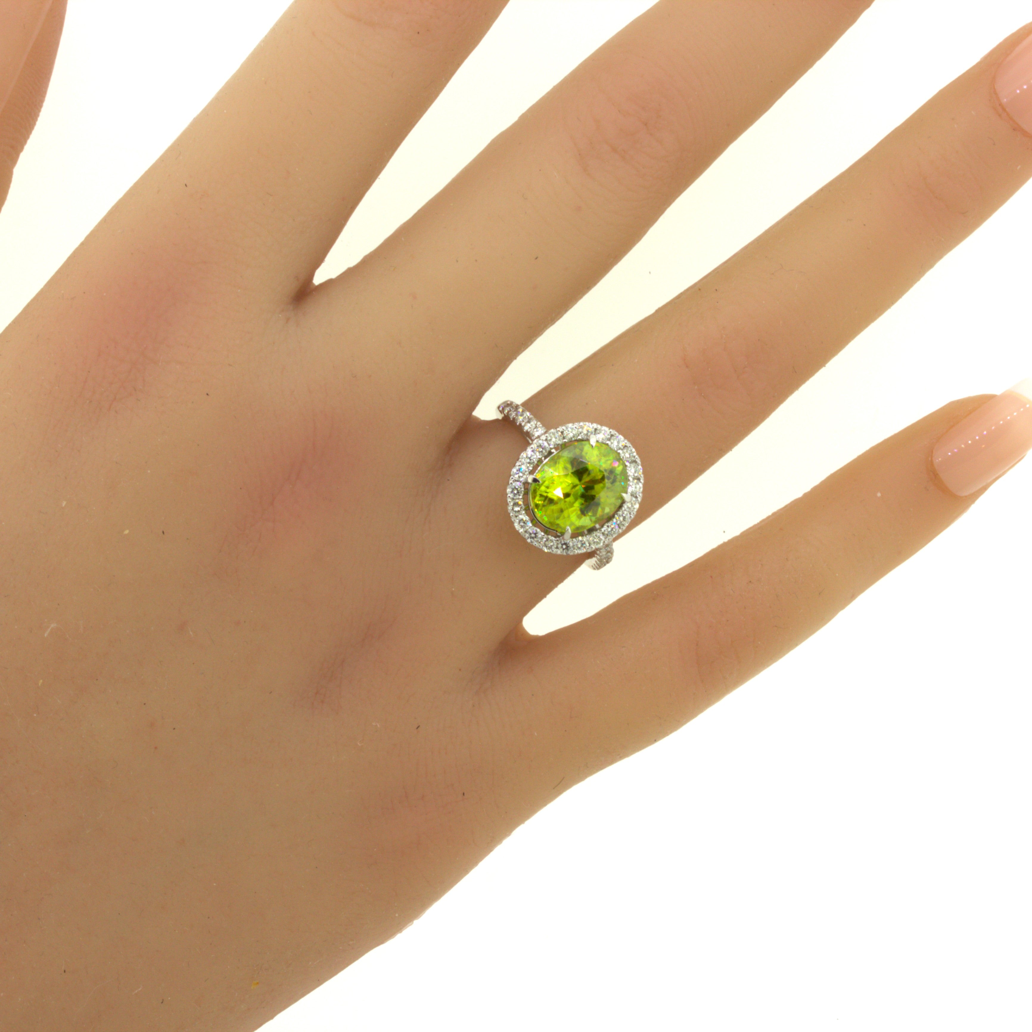 Sphene Diamond Halo Platinum Ring