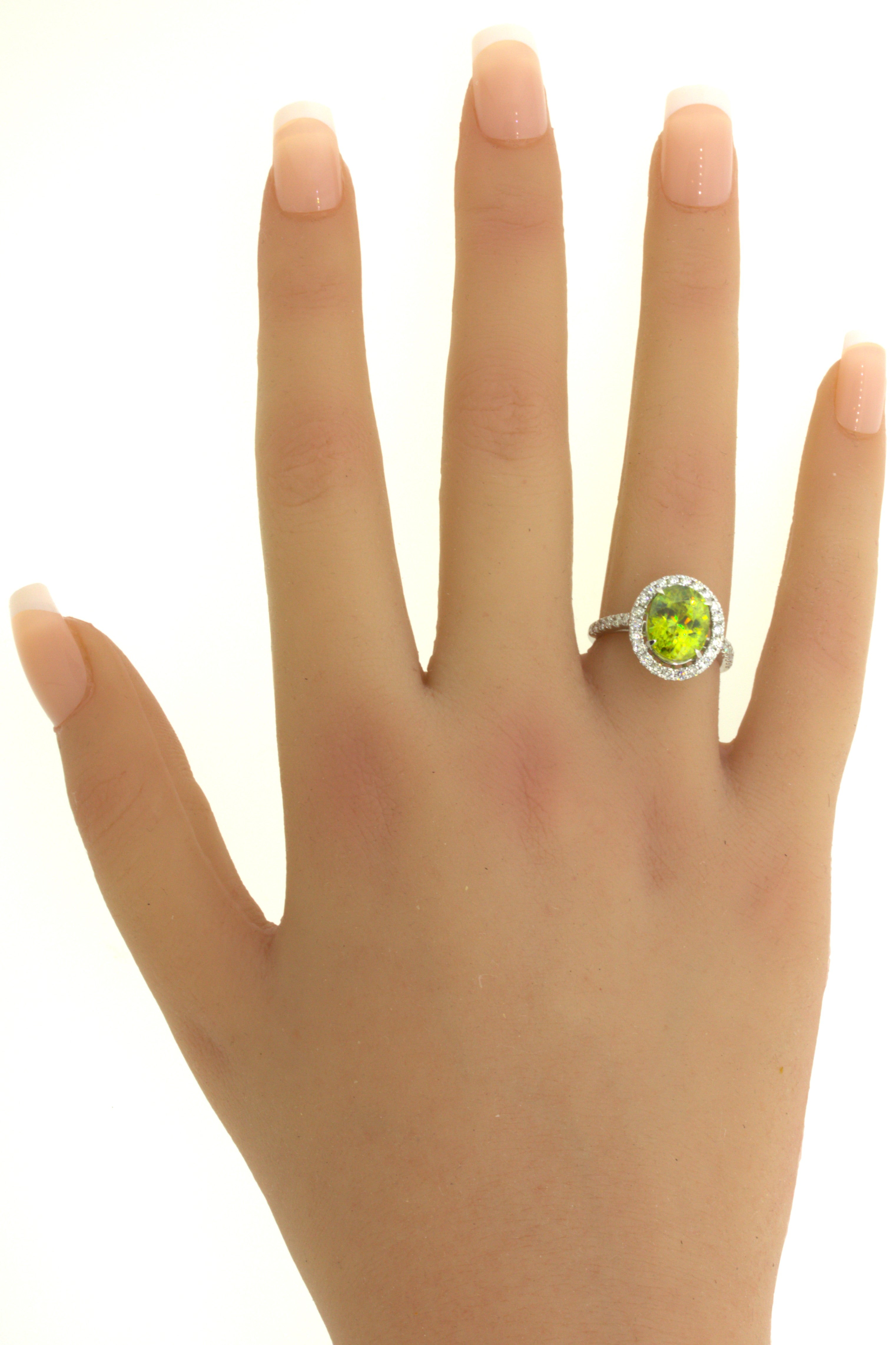 Sphene Diamond Halo Platinum Ring