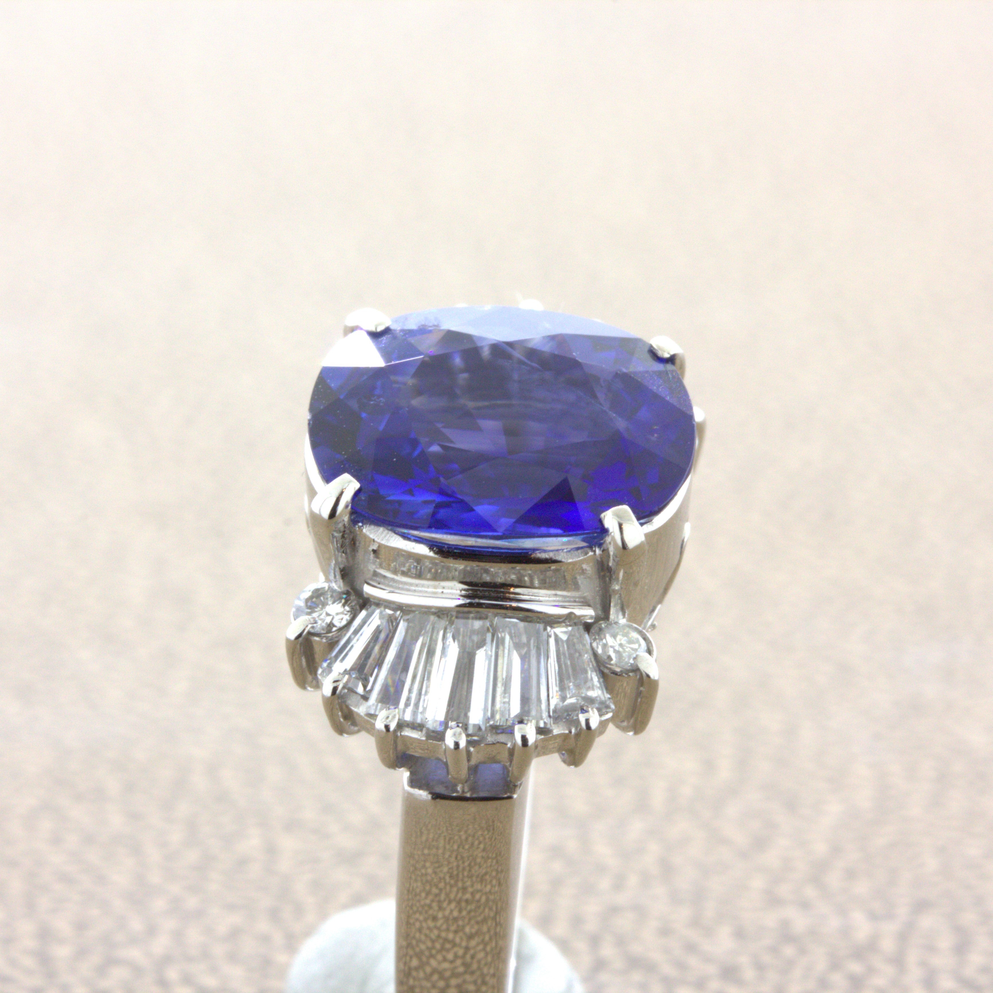 5.26 Carat Ceylon Sapphire Diamond Platinum Ring, GIA Certified