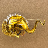Large Diamond Enamel Dragon 18K Yellow Gold Brooch