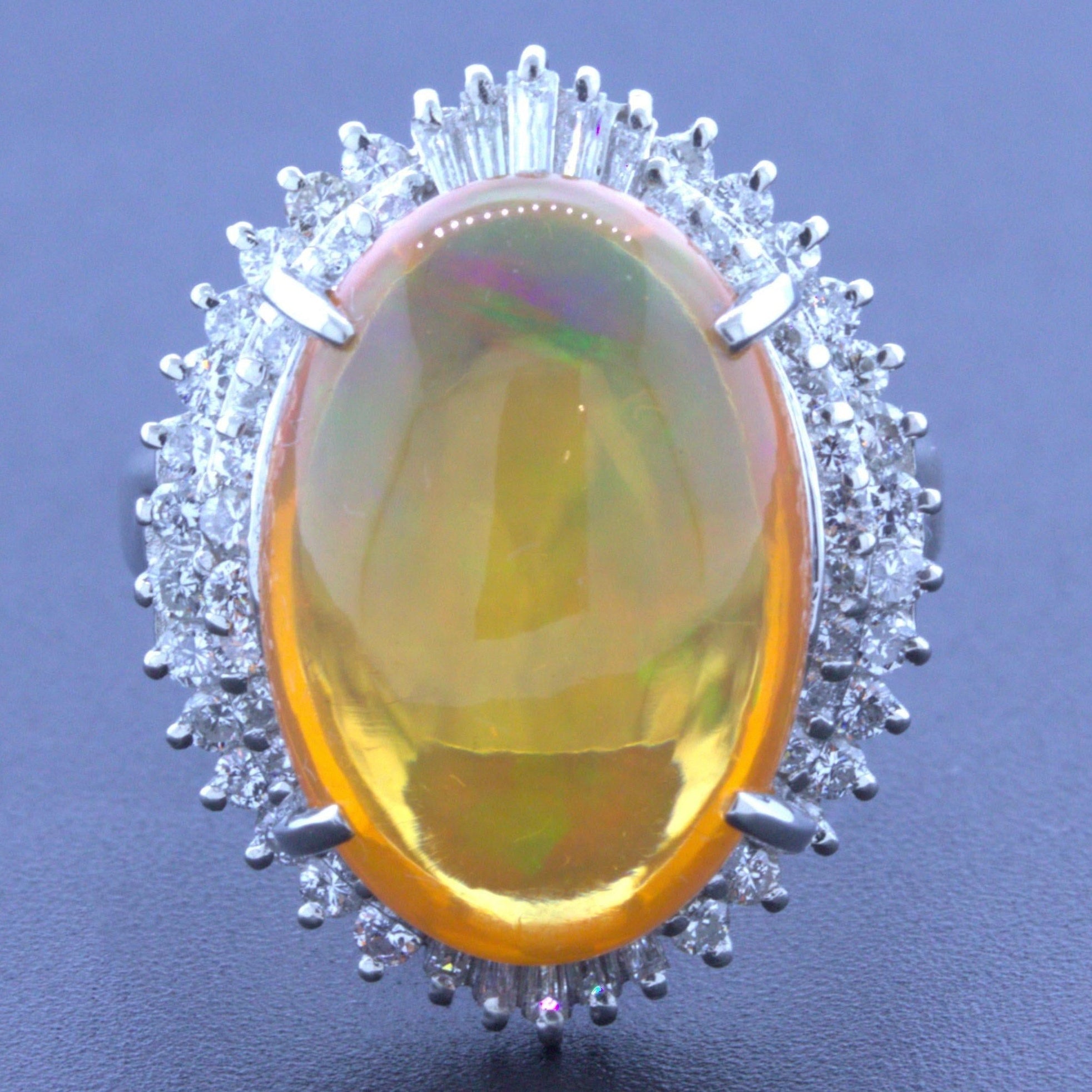 8.48 Carat Mexican Fire Opal Diamond Platinum Ring