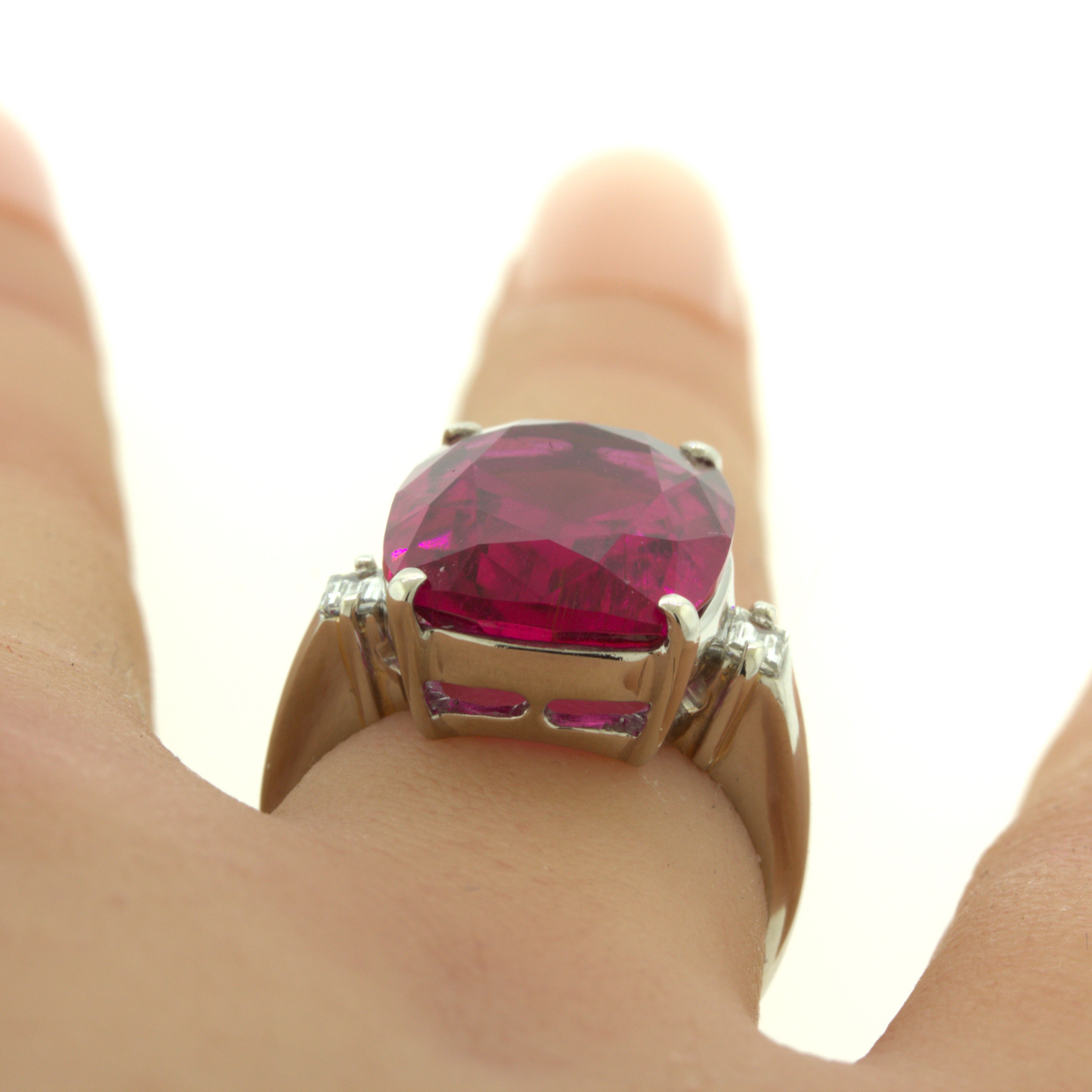 10.44 Carat Rubellite Tourmaline Diamond Platinum 3-Stone Ring