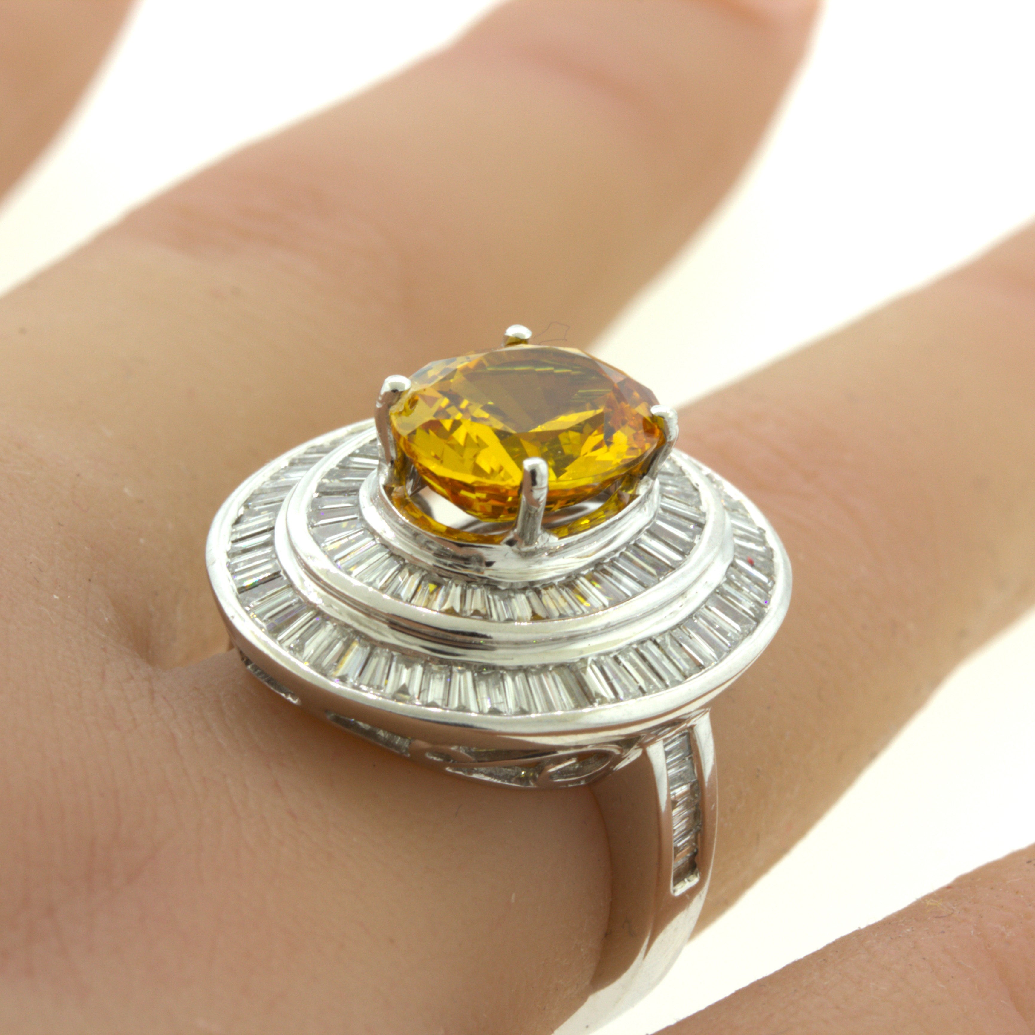 Fancy Yellow Sapphire Diamond Double-Halo 18K White Gold Ring