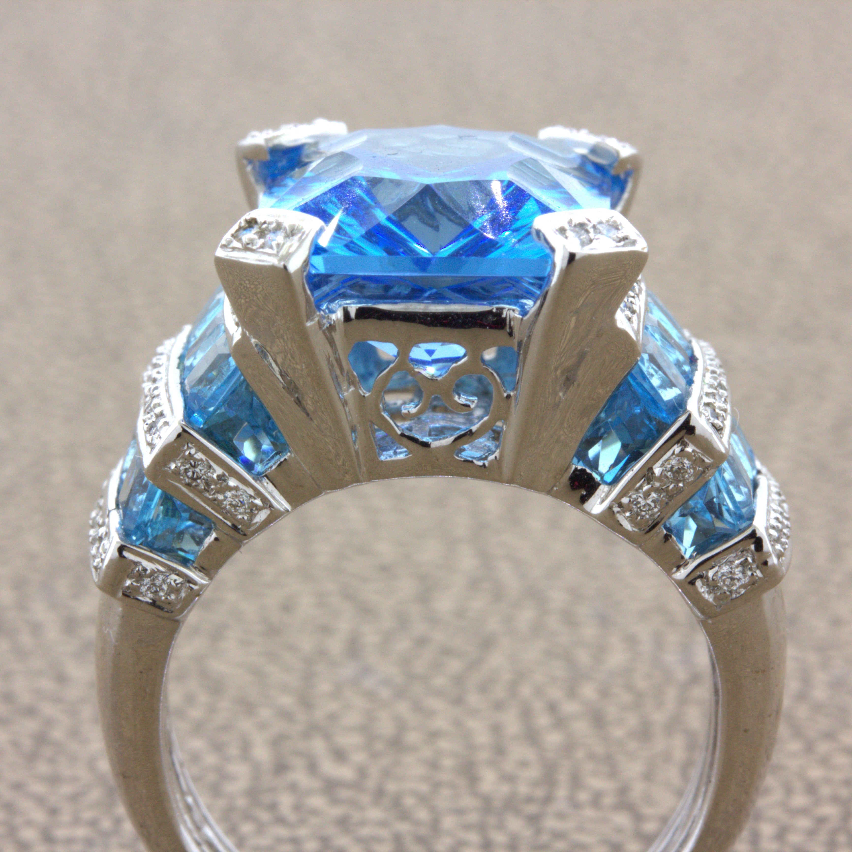 Bellarri Blue Topaz Diamond 18K White Gold Ring