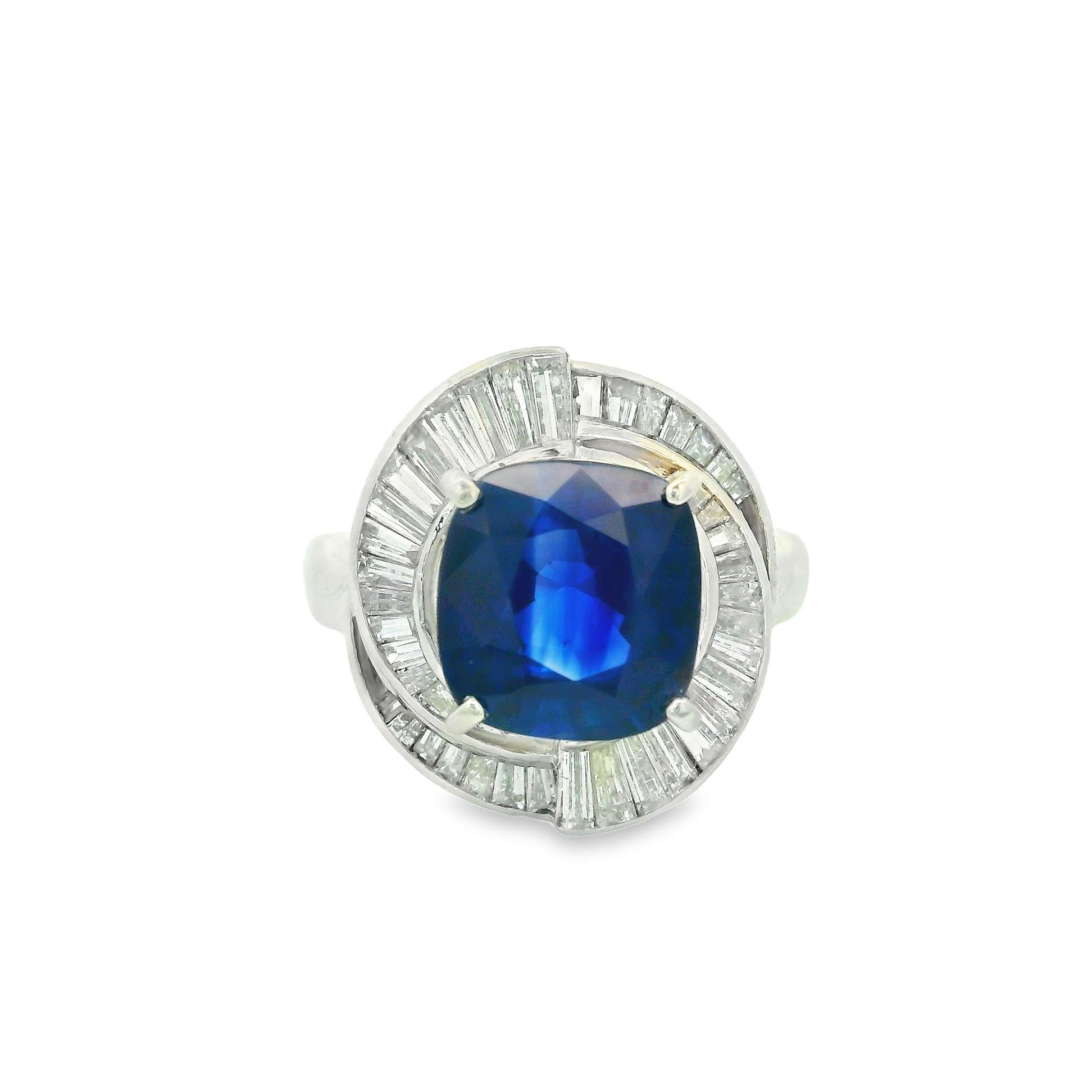 3.98 Carat Royal-Blue Ceylon Sapphire Diamond Platinum Ring, GRS Certified