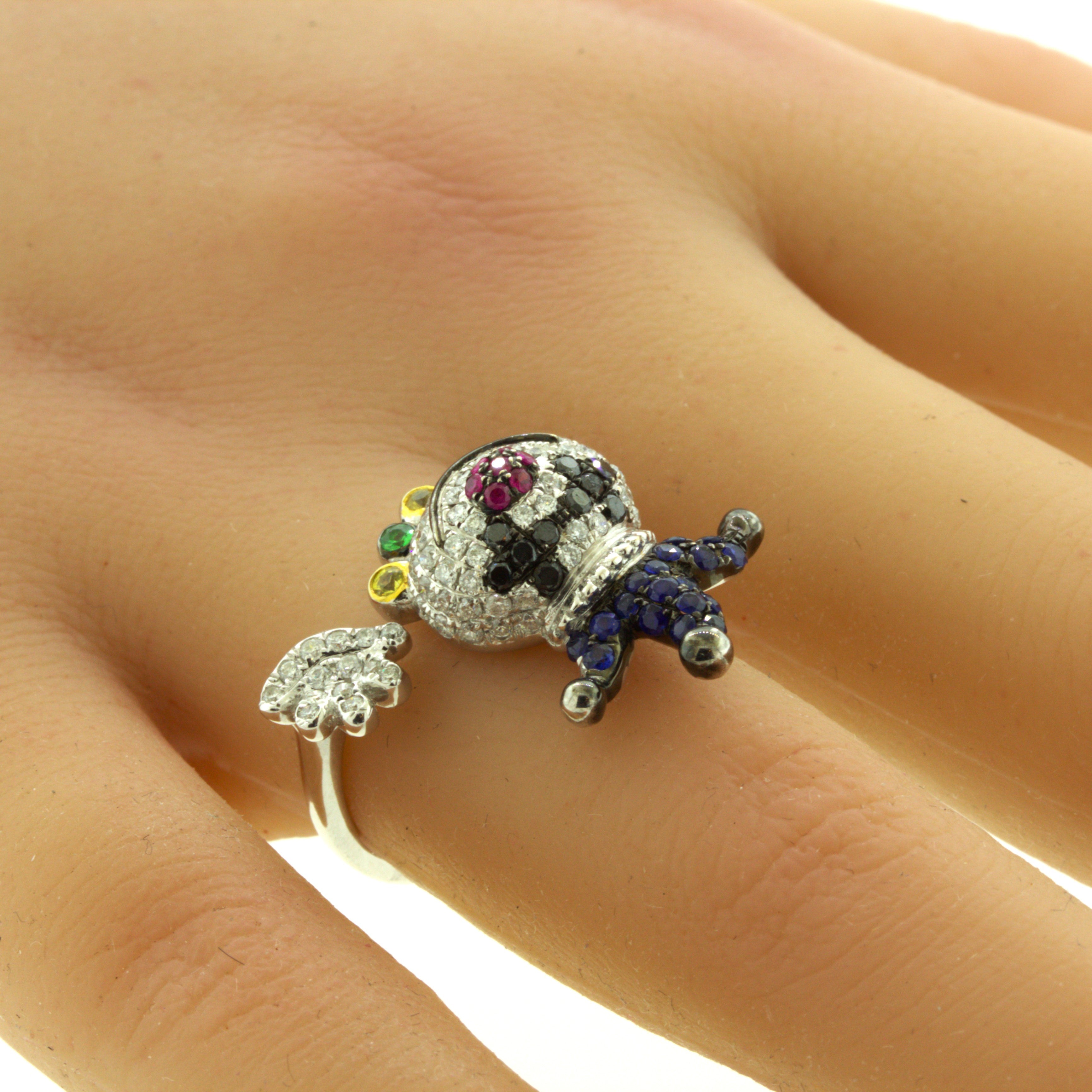 Diamond Sapphire Ruby 18K White Gold Clown Ring