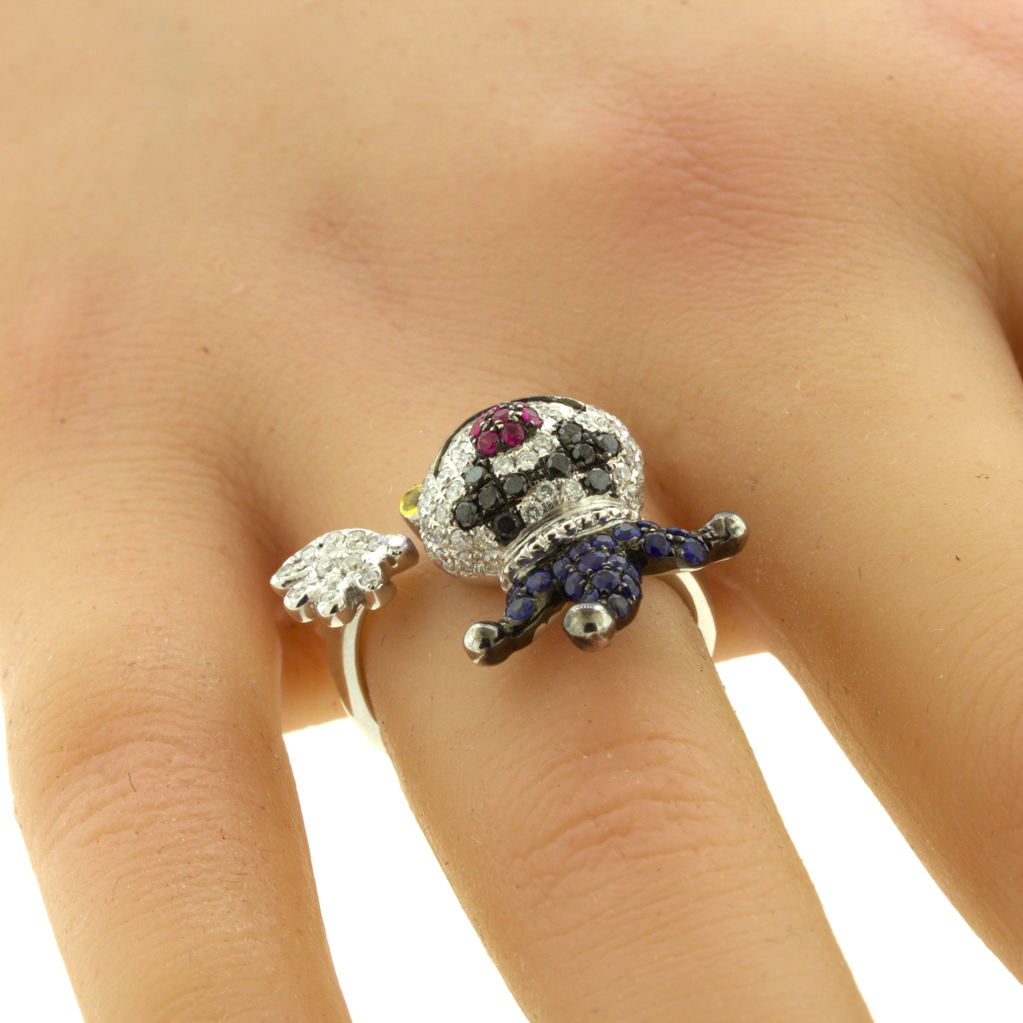 Diamond Sapphire Ruby 18K White Gold Clown Ring