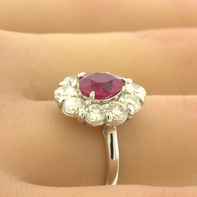 Superb 1.79 Carat Burmese Ruby Diamond Platinum Ring, GIA Certified