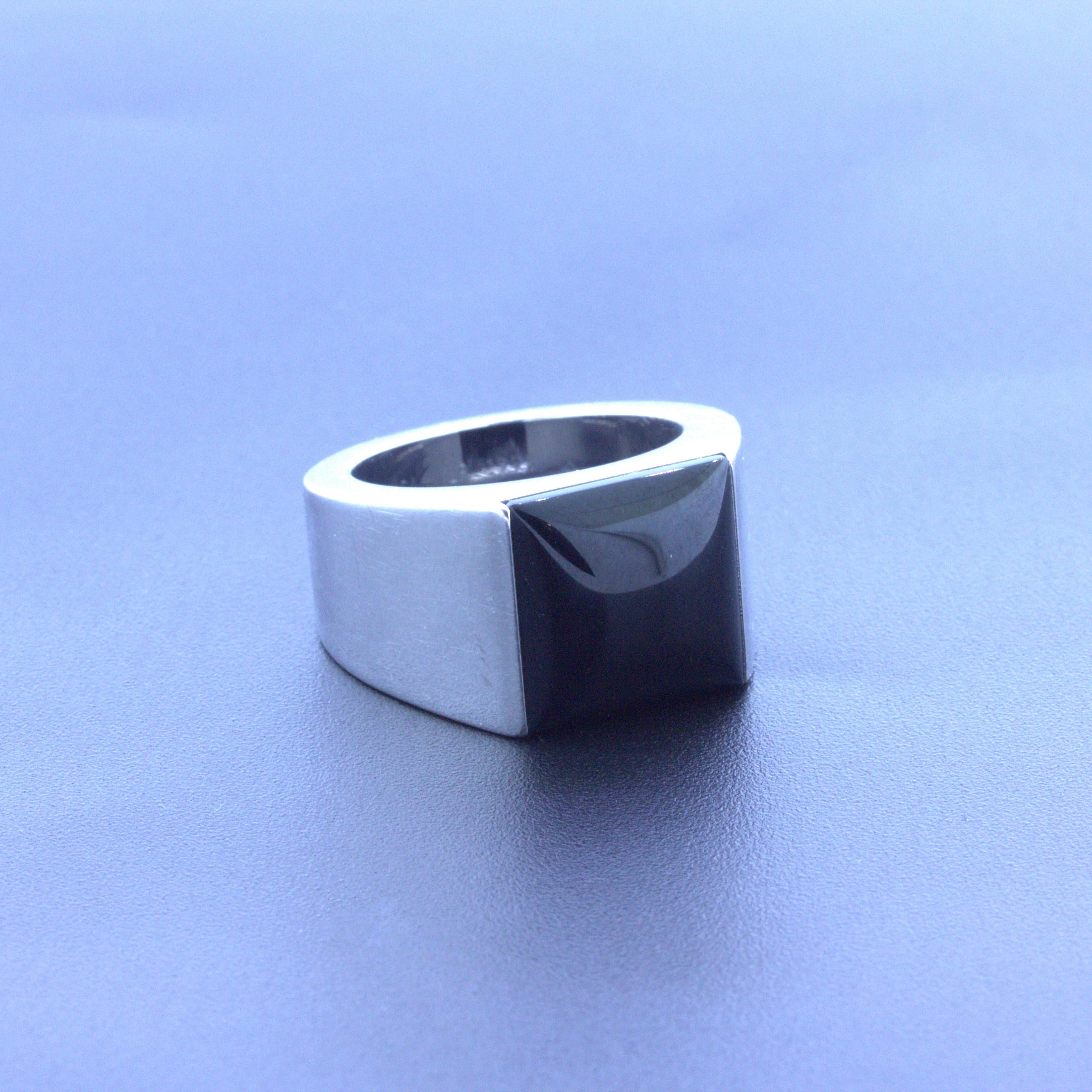 Cartier Onyx 18k White Gold Tank Ring