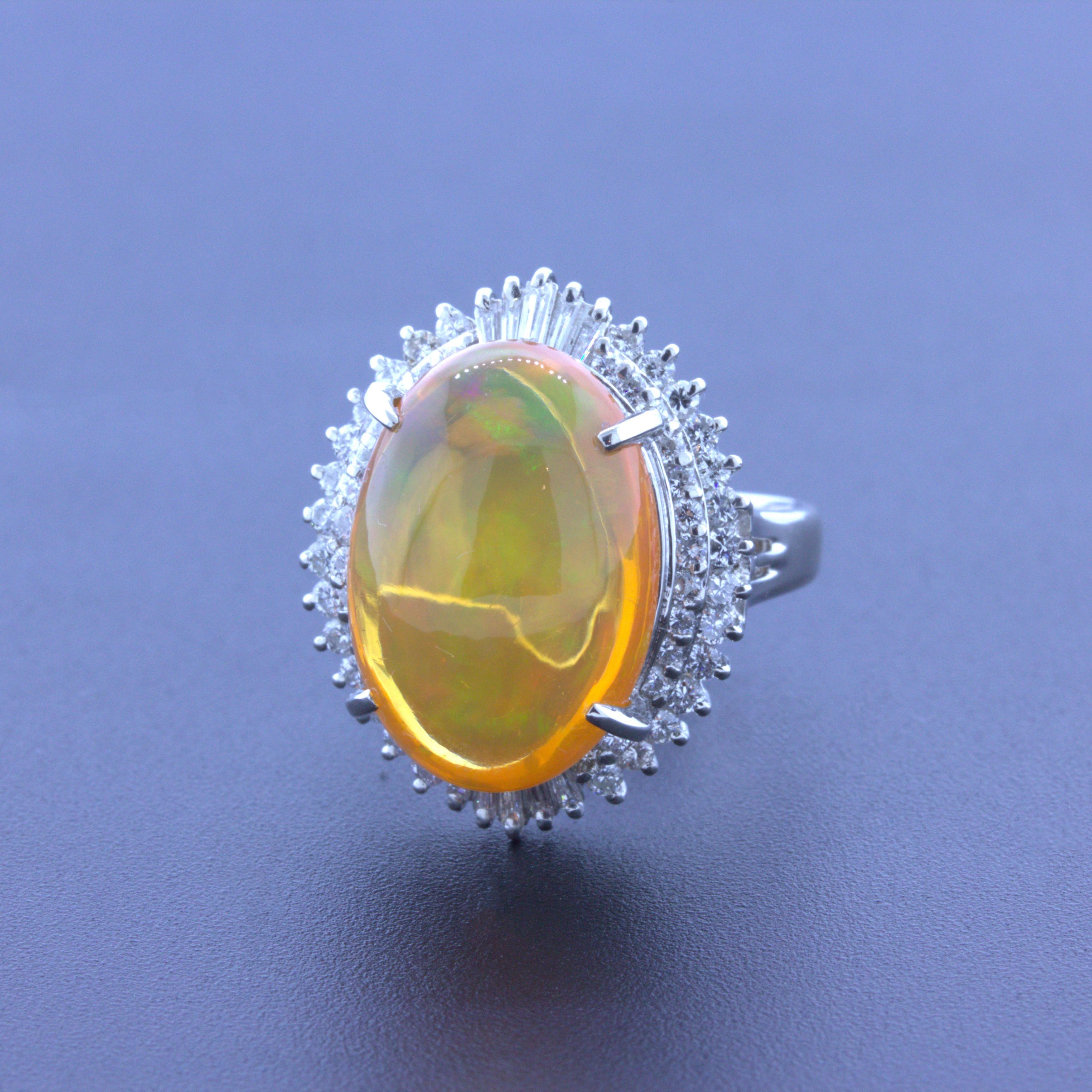 8.48 Carat Mexican Fire Opal Diamond Platinum Ring