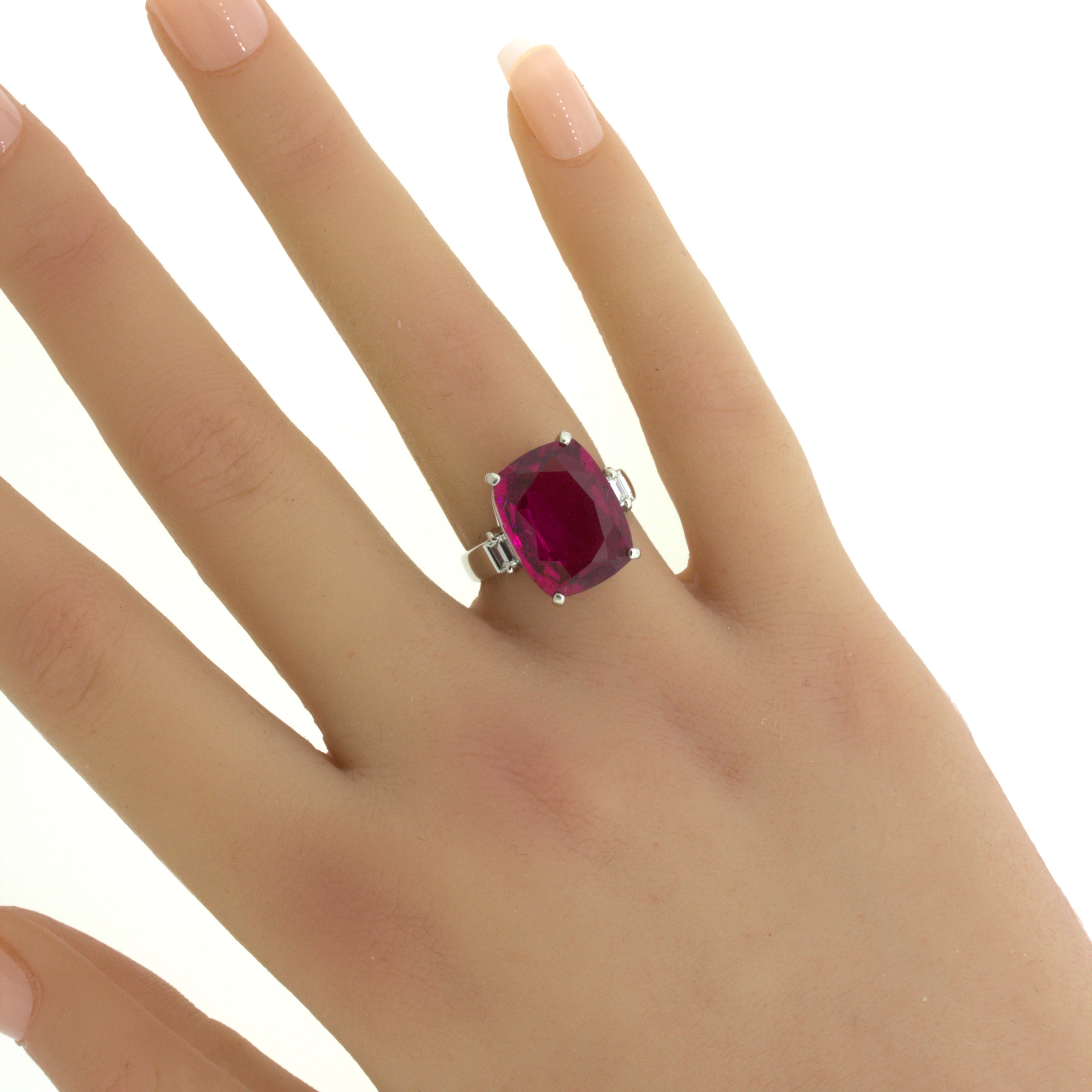 10.44 Carat Rubellite Tourmaline Diamond Platinum 3-Stone Ring