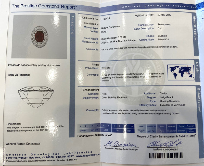 6.36 Carat Fine Ruby Diamond Platinum Cocktail Ring, AGL Certified<br data-mce-fragment="1">