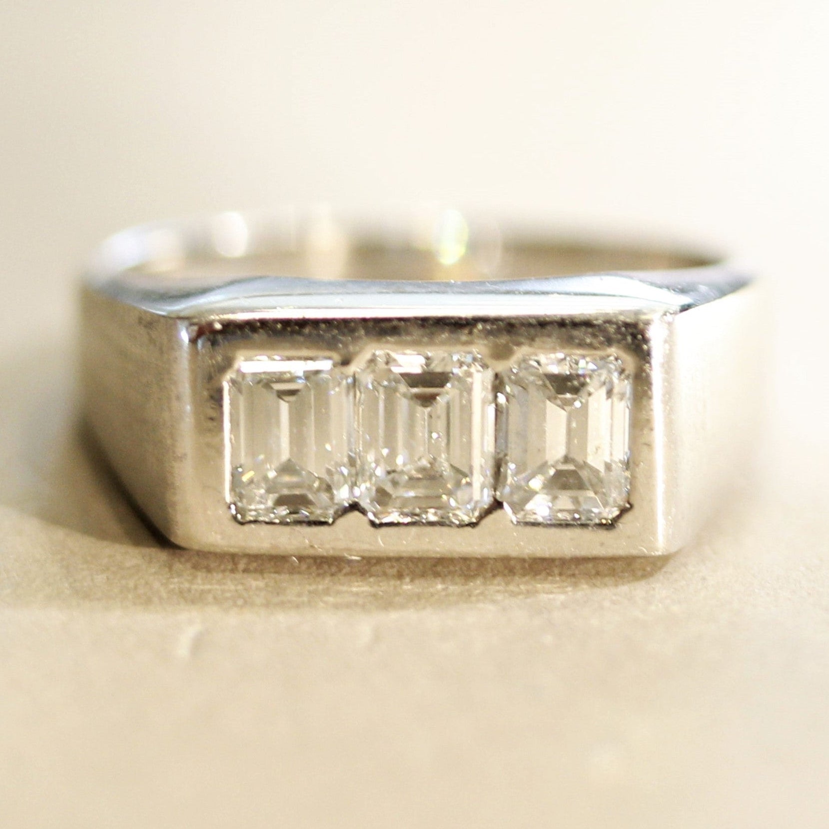 Diamond 3-Stone Emerald-Cut Gold Ring