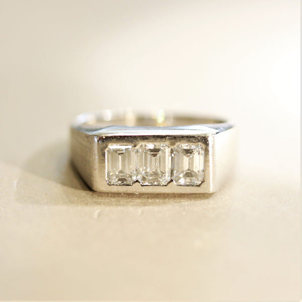 Diamond 3-Stone Emerald-Cut Gold Ring