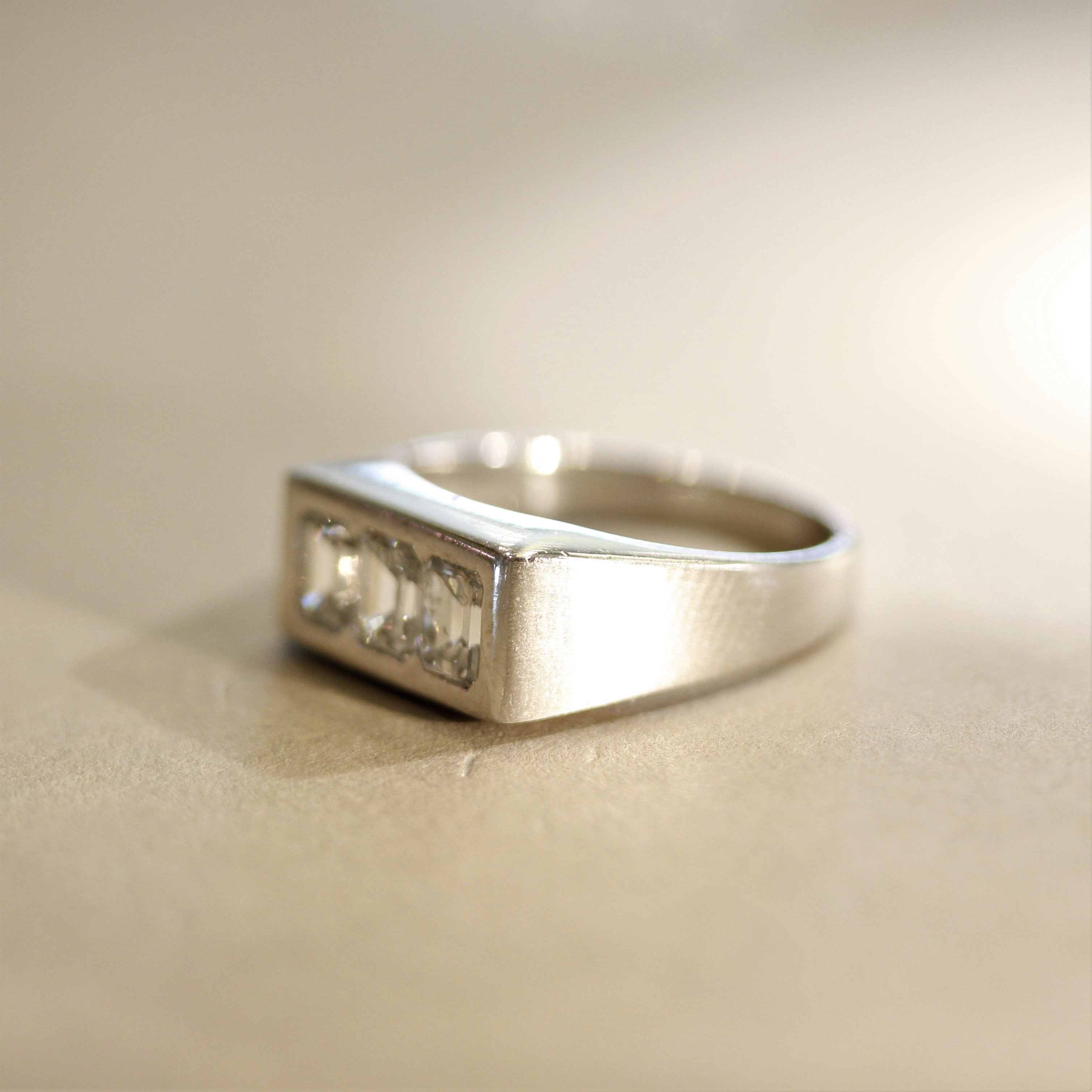 Diamond 3-Stone Emerald-Cut Gold Ring