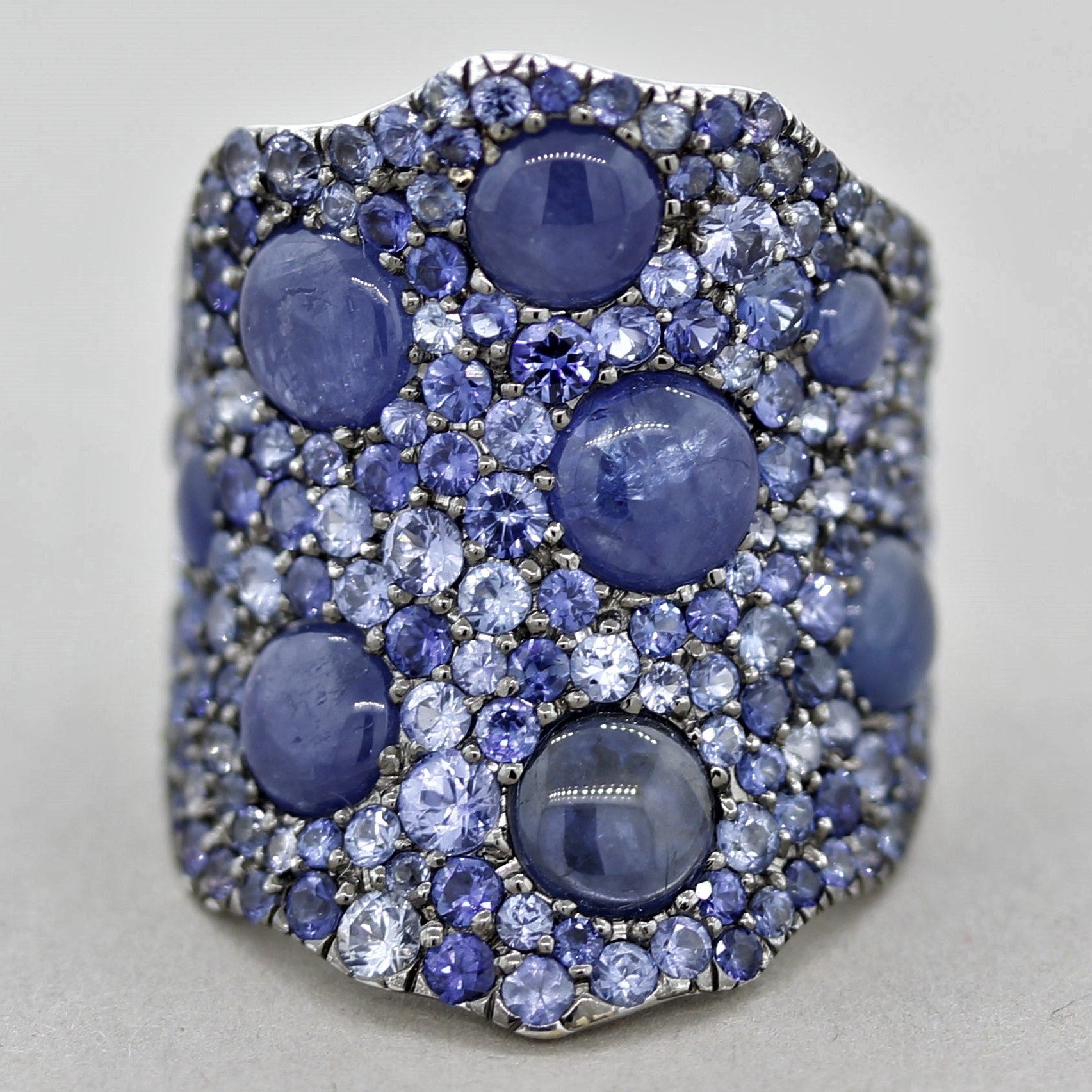 Cabochon & Round Sapphire Gold Cocktail Ring