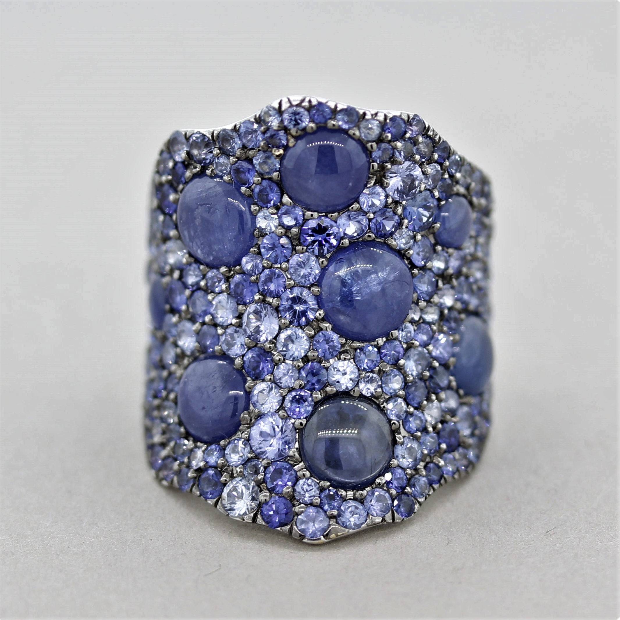 Cabochon & Round Sapphire Gold Cocktail Ring