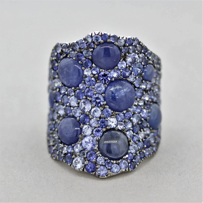 Cabochon & Round Sapphire Gold Cocktail Ring