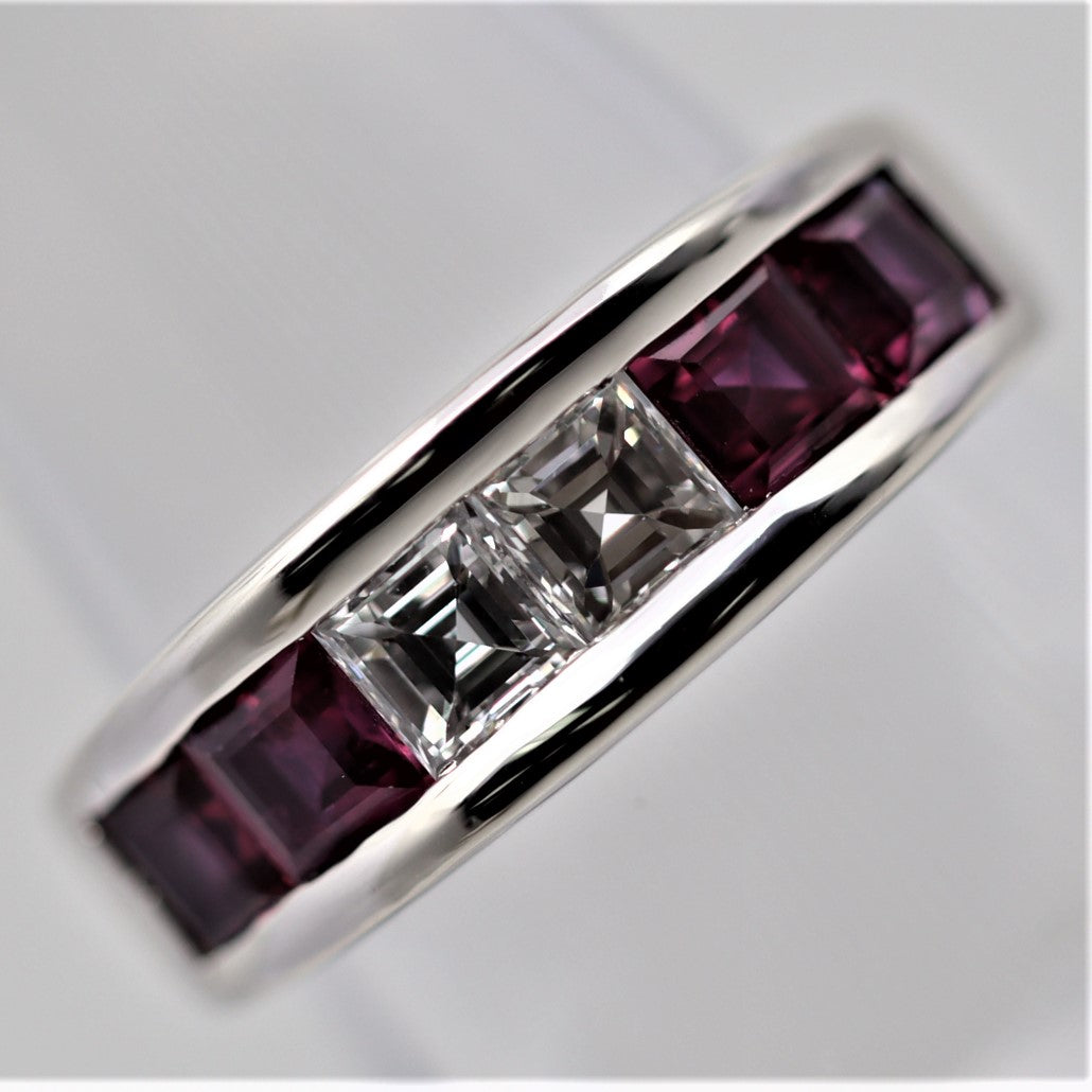 Fine Diamond & Ruby Platinum Band Ring