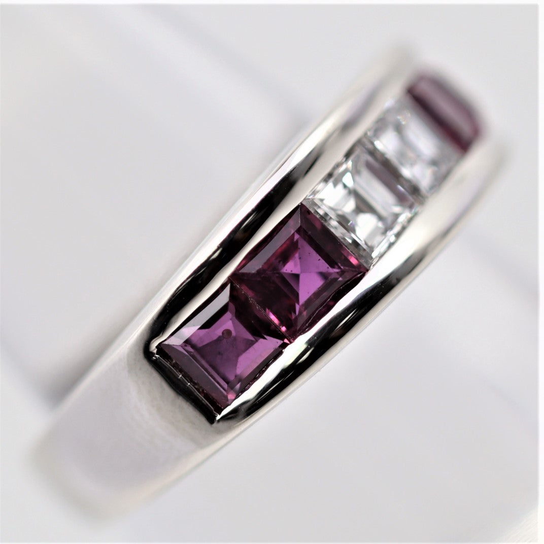 Fine Diamond & Ruby Platinum Band Ring