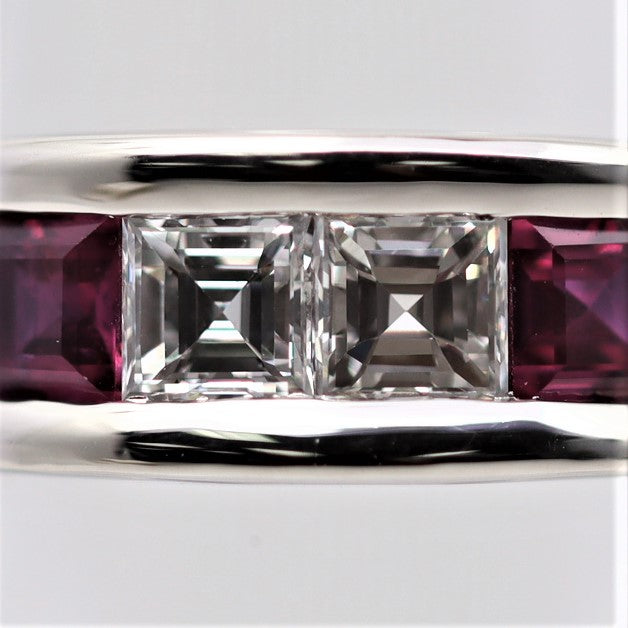 Fine Diamond & Ruby Platinum Band Ring