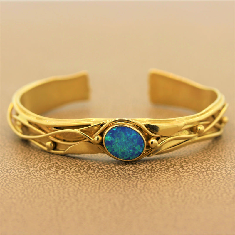 Australian Opal Gold Cuff Bracelet