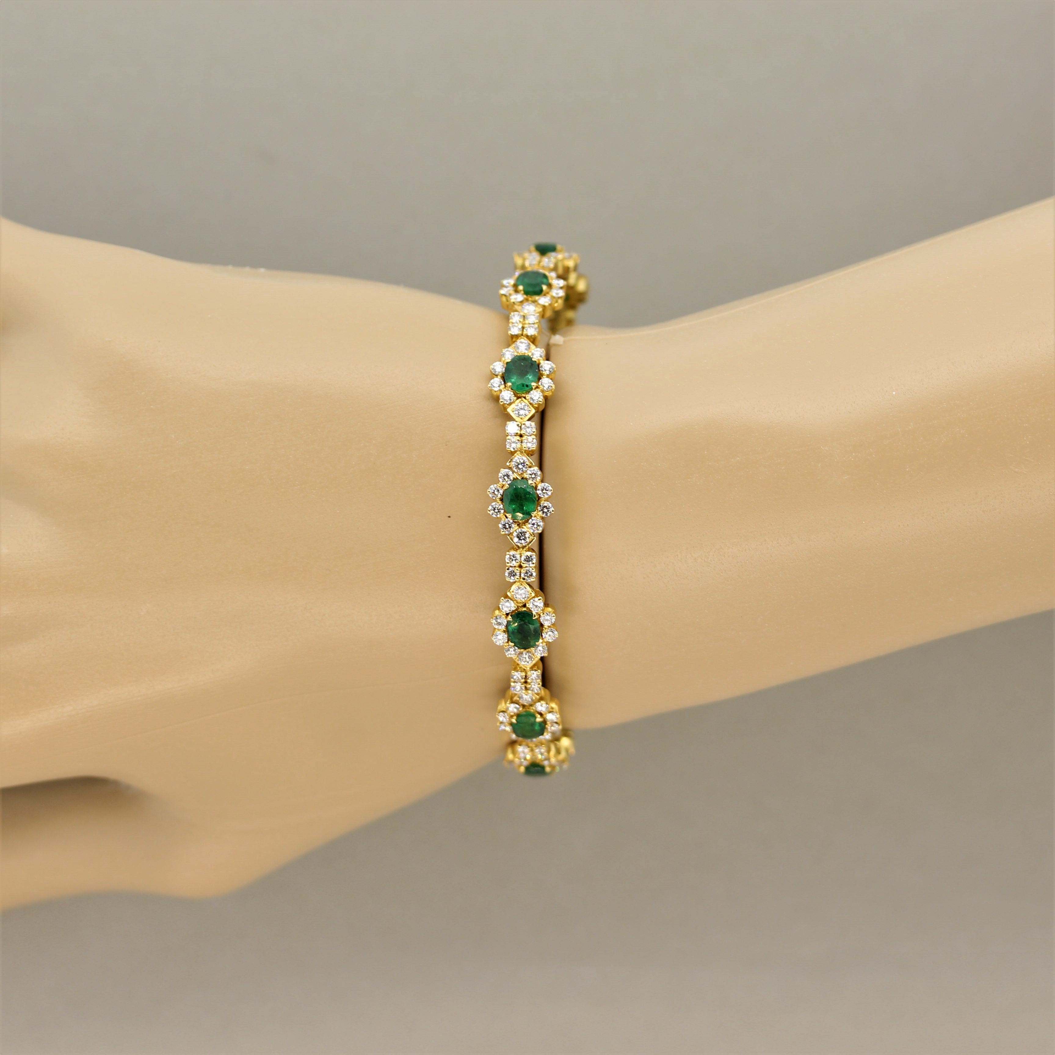 Emerald Diamond Gold Eternity Bangle