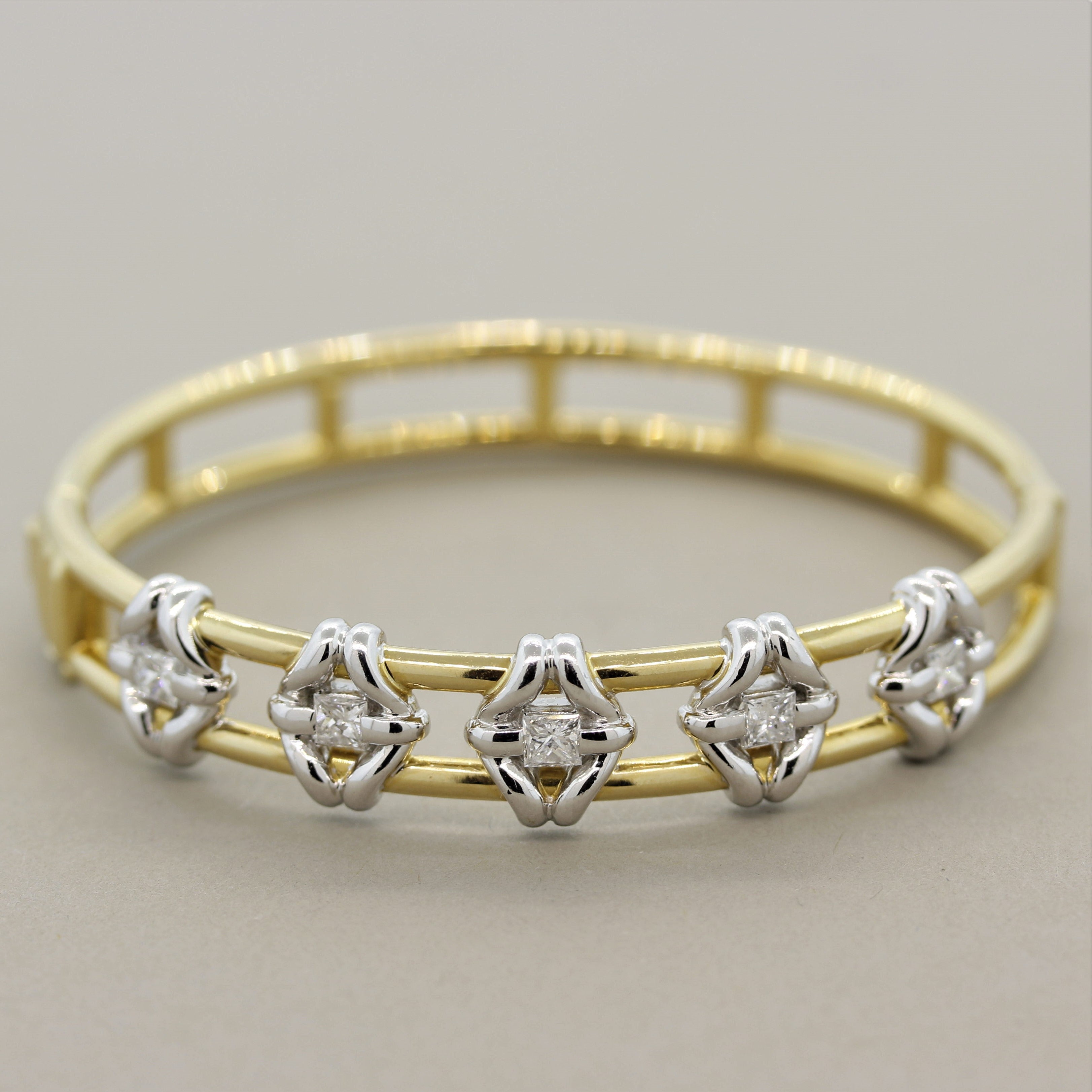 Diamond Two-Tone Gold & Platinum Bangle Bracelet