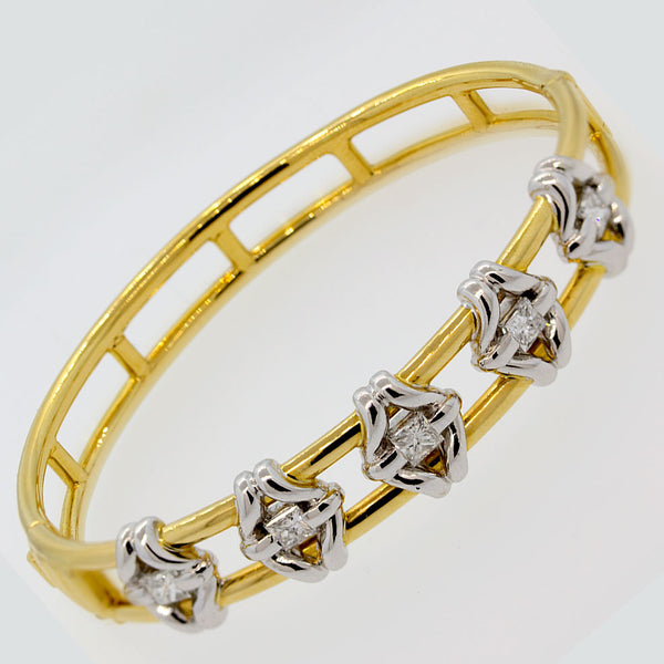 Diamond Two-Tone Gold & Platinum Bangle Bracelet