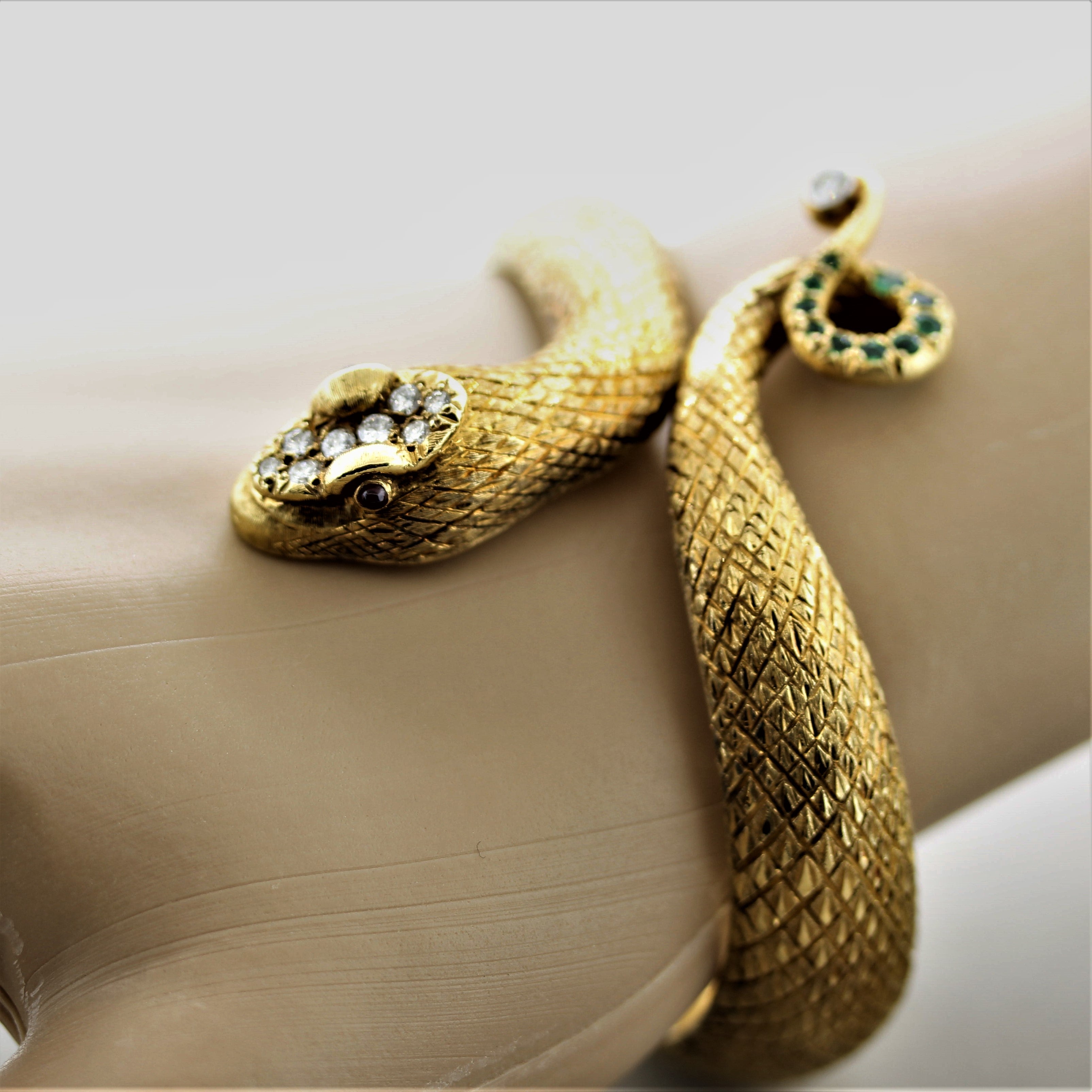 Cellino Diamond Gemstone Gold Snake Bangle Bracelet