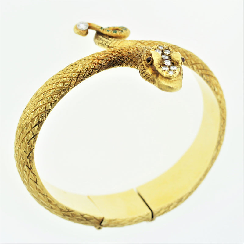 Cellino Diamond Gemstone Gold Snake Bangle Bracelet